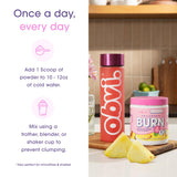 Obvi Collagenic Burn Powder 200g back view with nutritional information