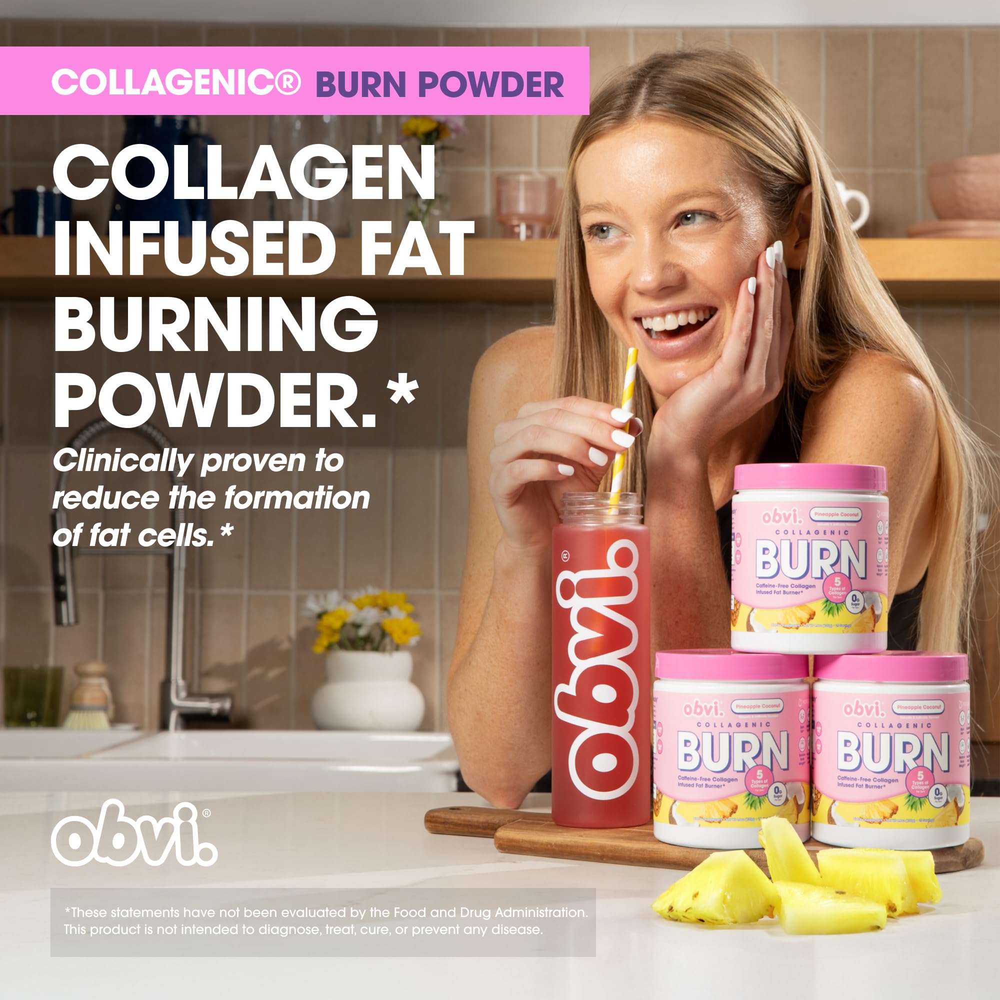 Obvi Collagenic Burn Powder 200g mixed in a smoothie