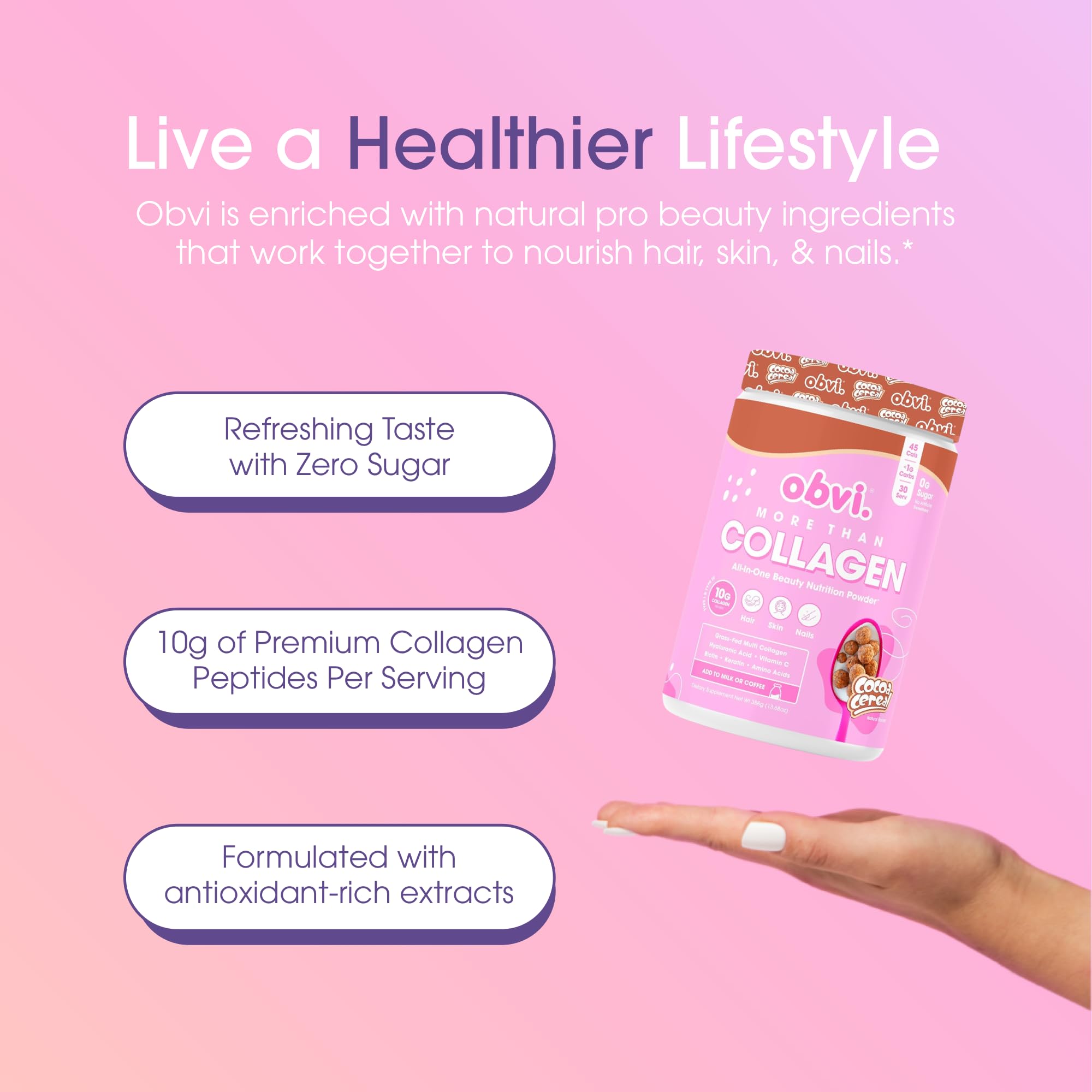 Obvi More Than Collagen Powder back view of packaging