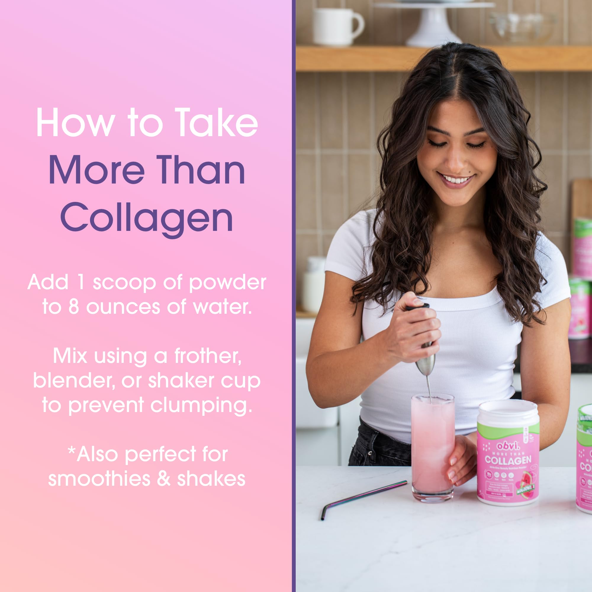 Obvi More Than Collagen Powder lifestyle shot with ingredients