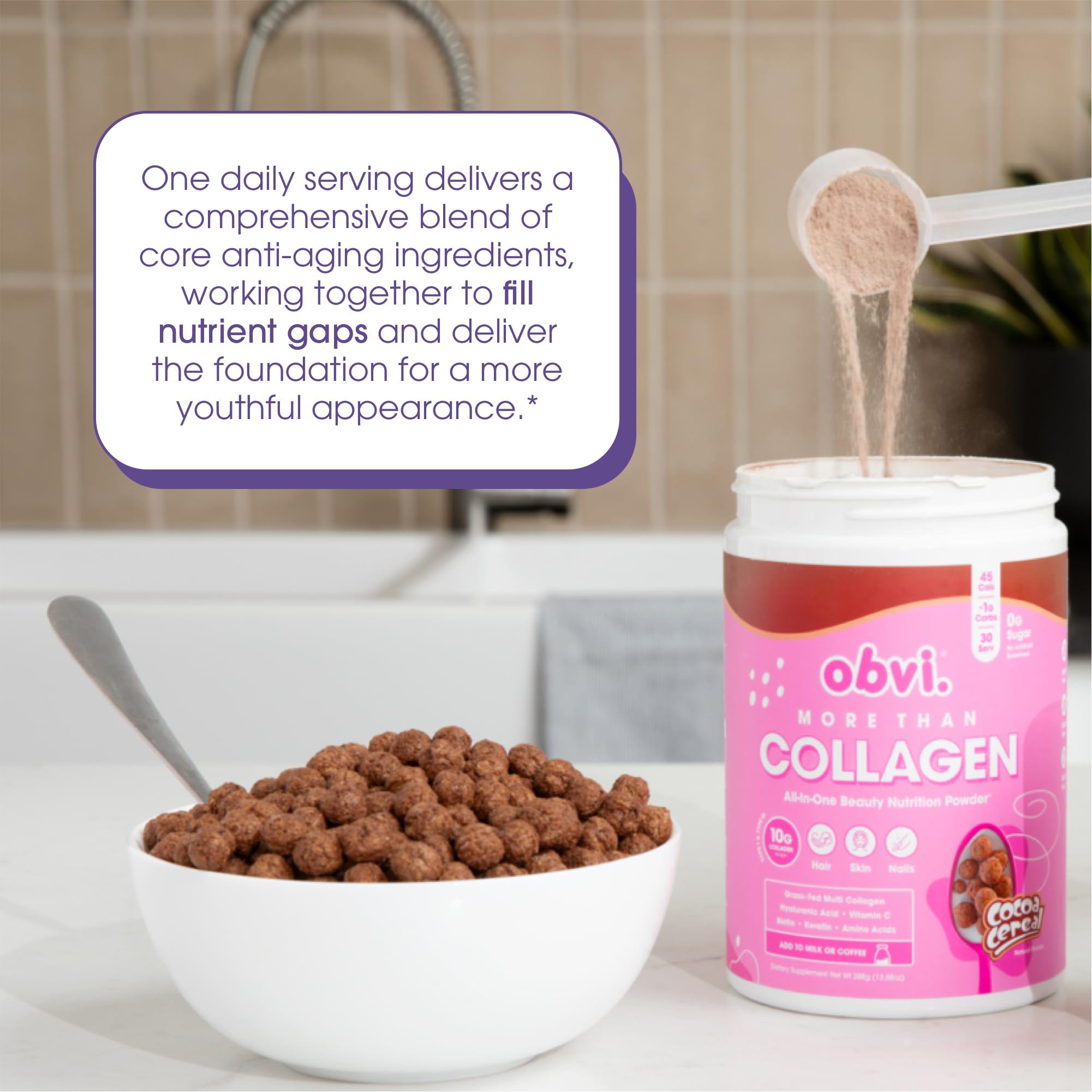 Obvi More Than Collagen Powder with a shaker cup