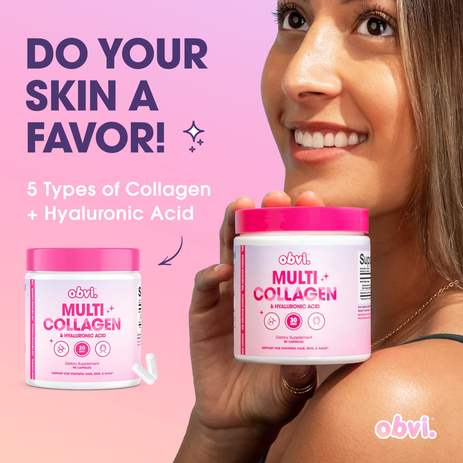 Obvi Multi Collagen Capsules showing three capsules