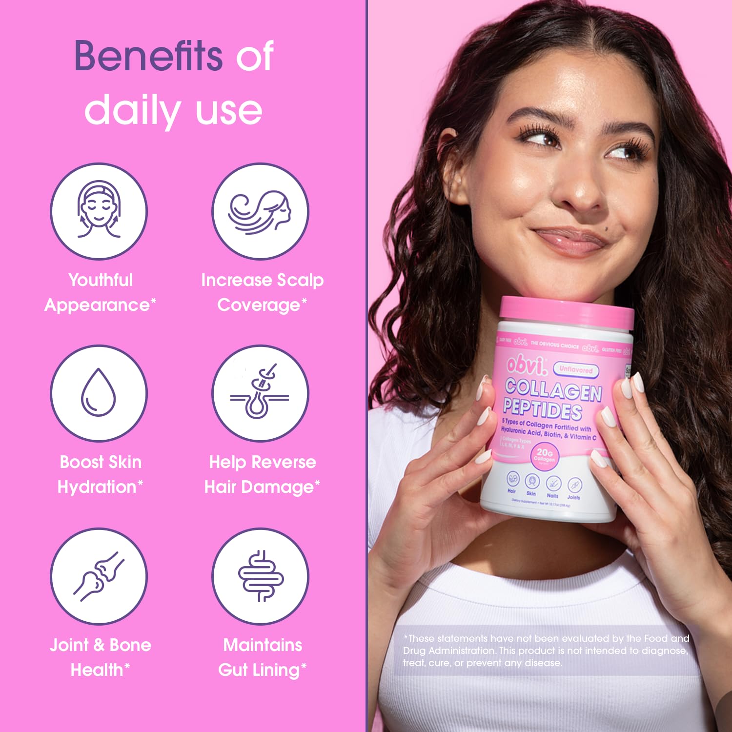 Obvi Multi-Collagen Peptide Powder 339g back view with ingredients