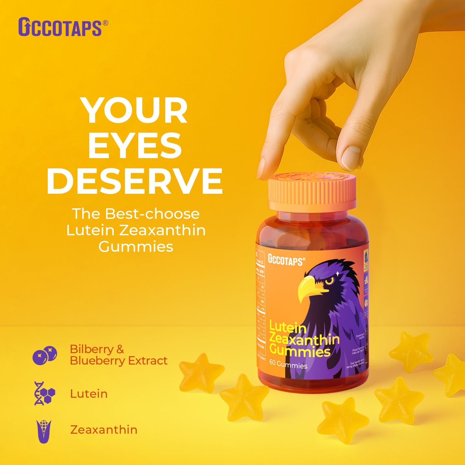 Occotaps Lutein & Zeaxanthin Gummies in a hand
