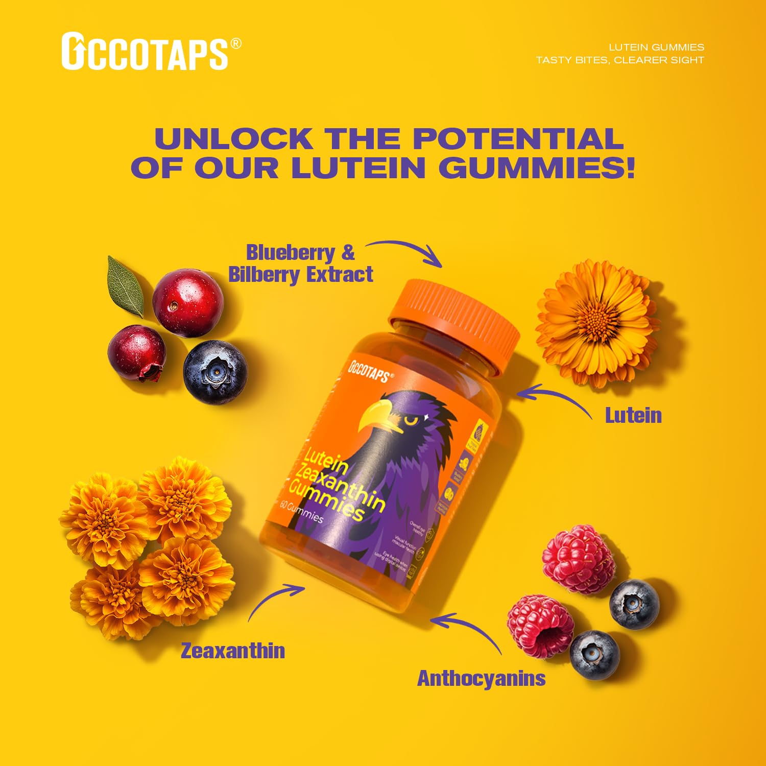 Occotaps Lutein & Zeaxanthin Gummies side view of packaging