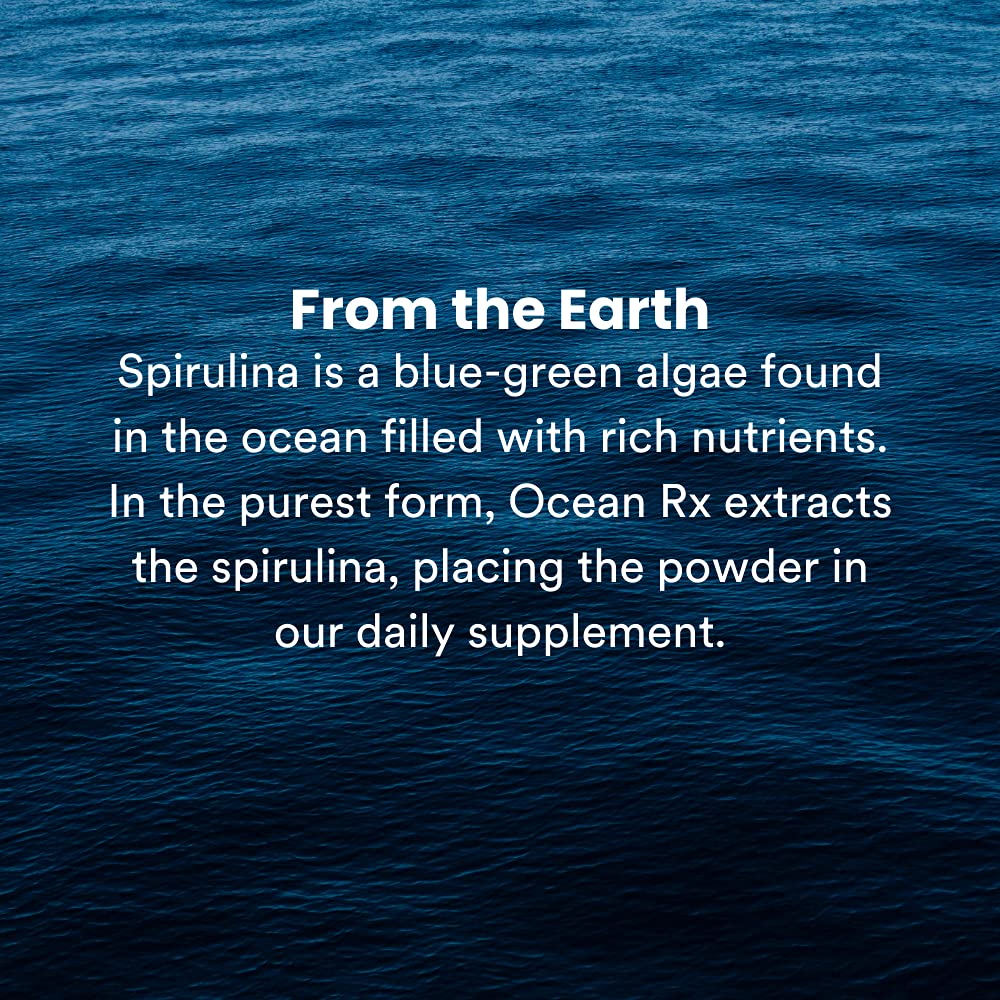 Ocean Rx Blue Spirulina 82g on a wooden table