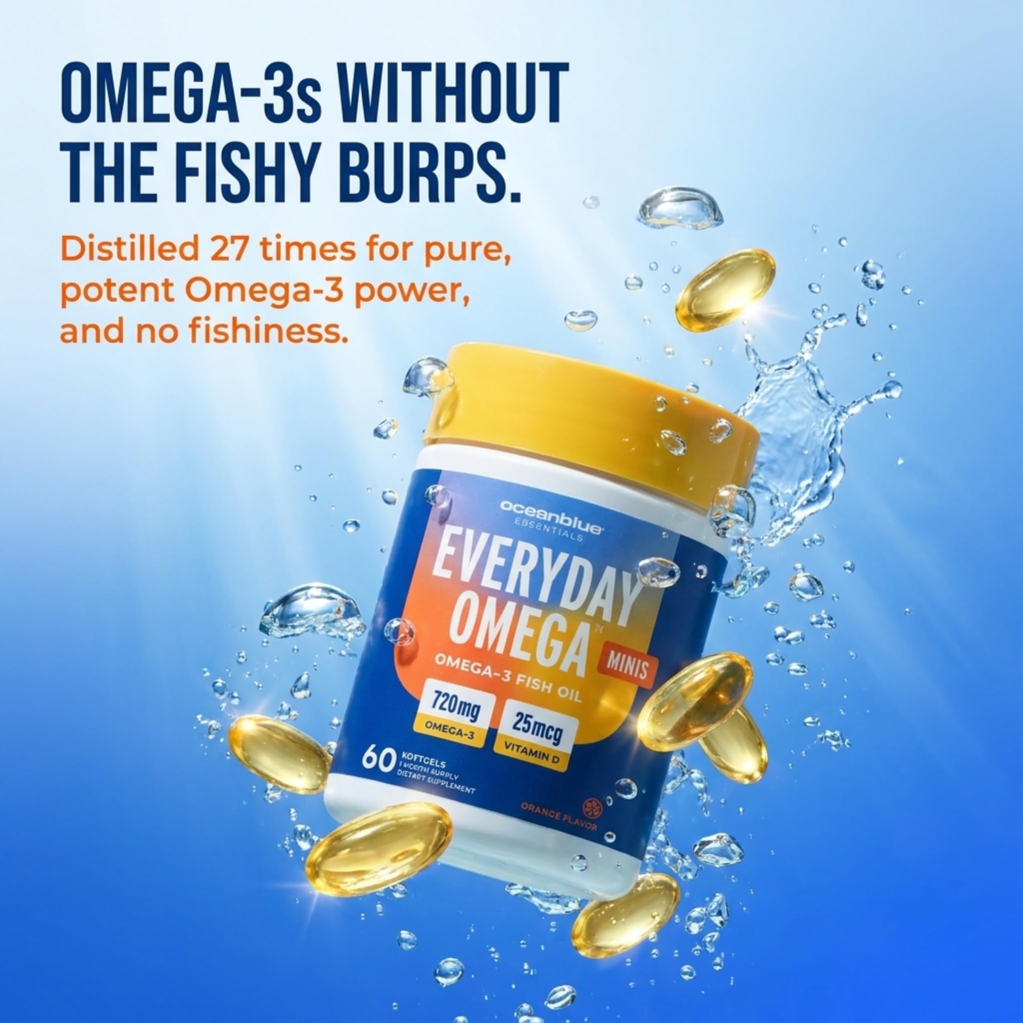 Oceanblue Everyday Omega Minis Fish Oil Softgels in hand
