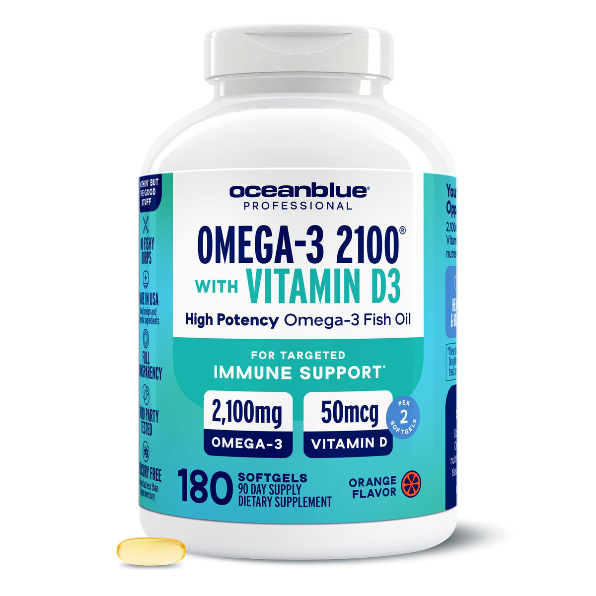 Oceanblue Omega-3 2100 with Vitamin D3 60 capsules front view
