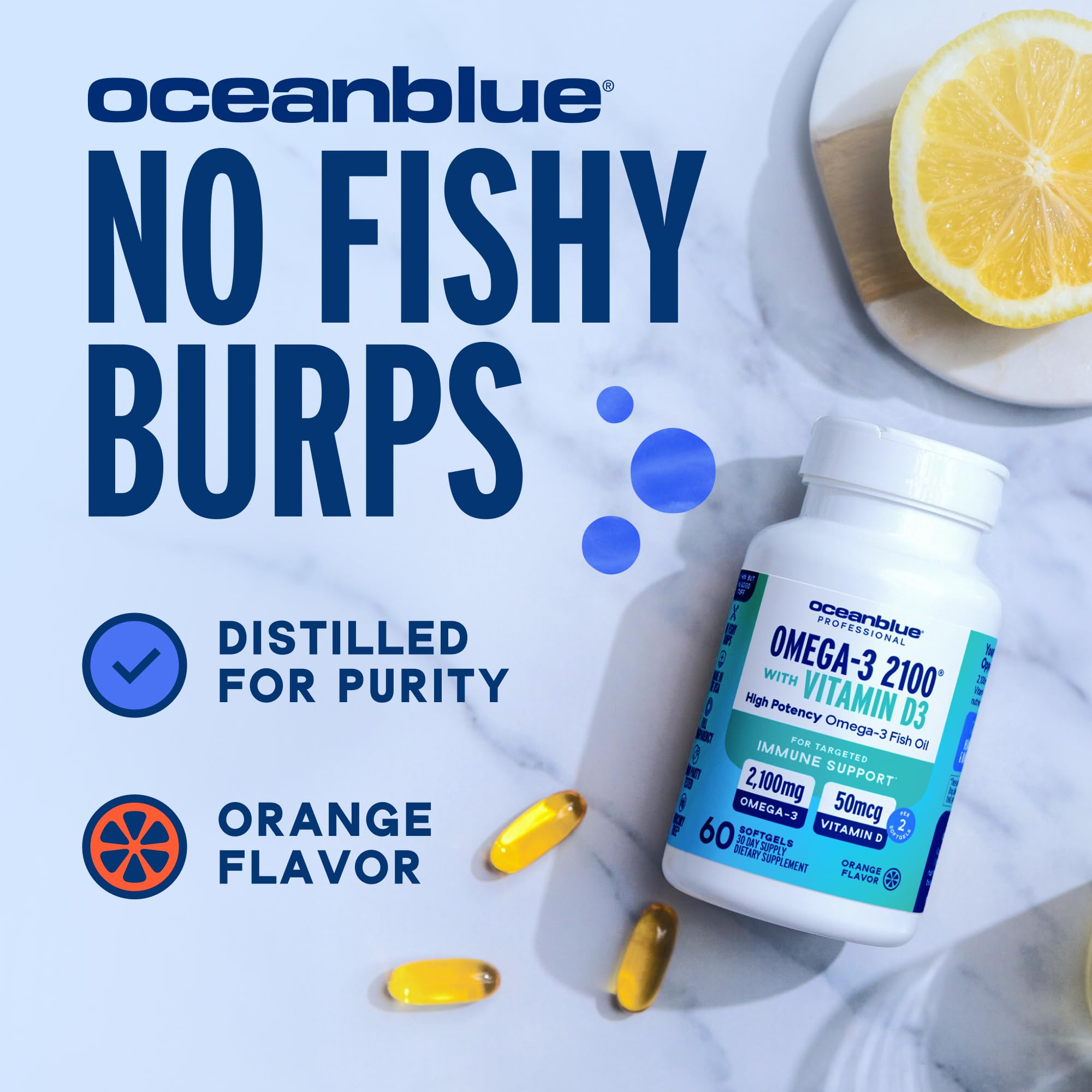 Oceanblue Omega-3 2100 with Vitamin D3 label close-up