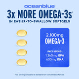 Oceanblue Omega-3 Fish Oil Softgels displayed with orange flavour