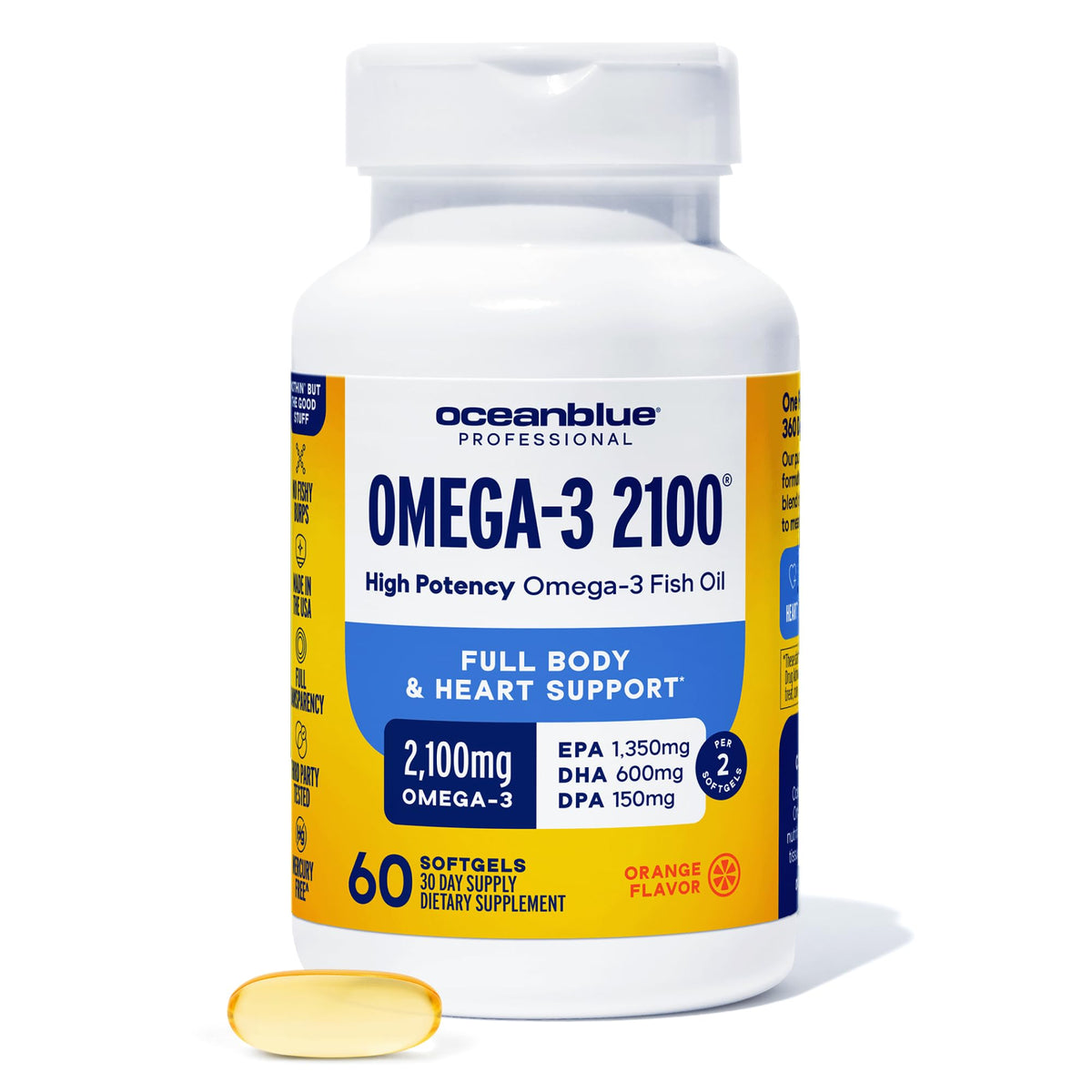 Oceanblue Professional Omega-3 2100 fish oil softgels front view