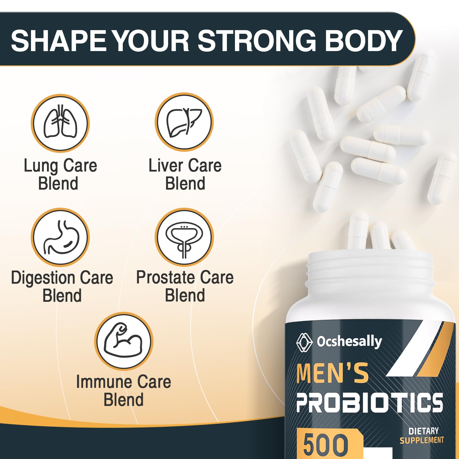 Ocshesally Men's Probiotic Supplement bottle side view
