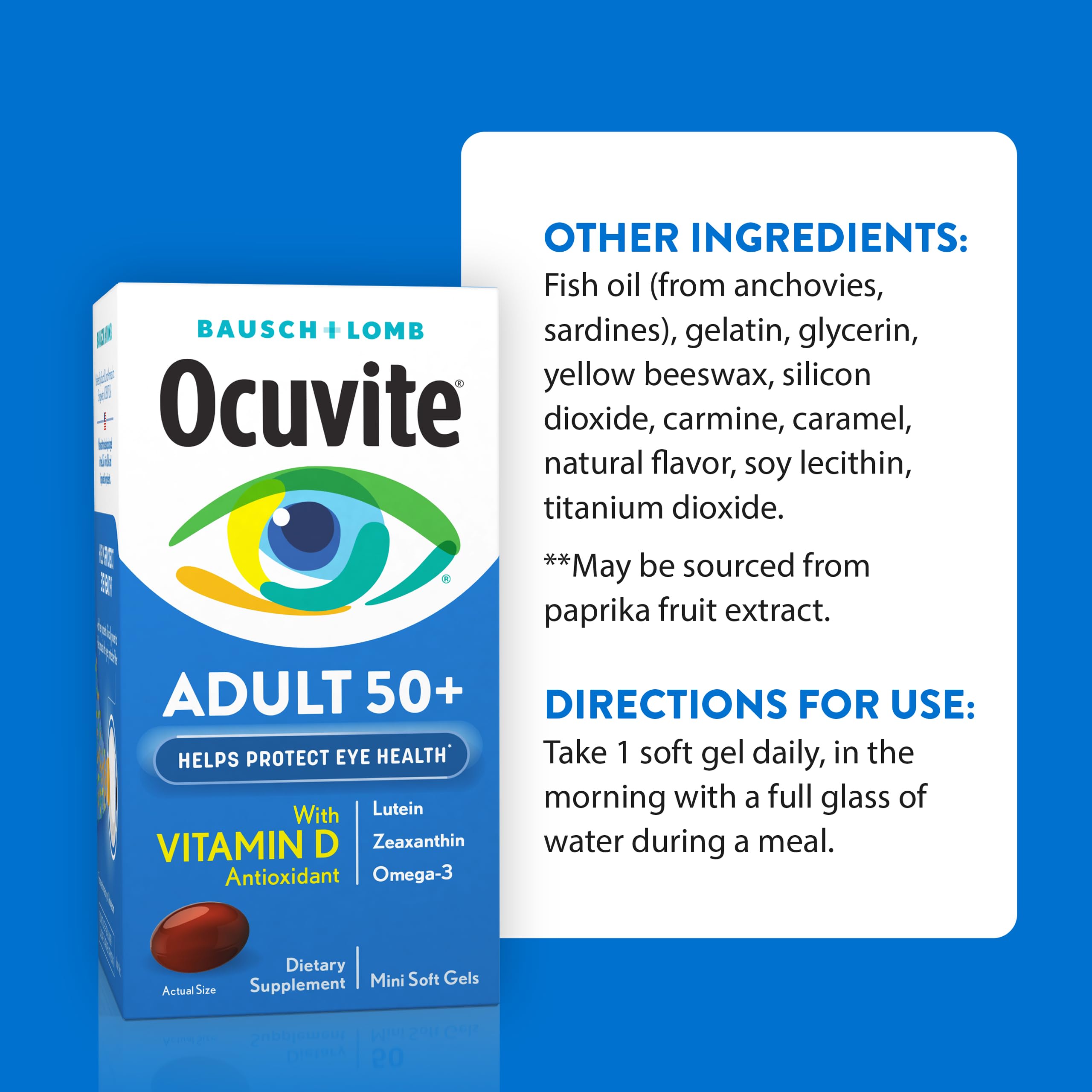 Ocuvite Adult 50+ Eye Vitamins with a glass of water