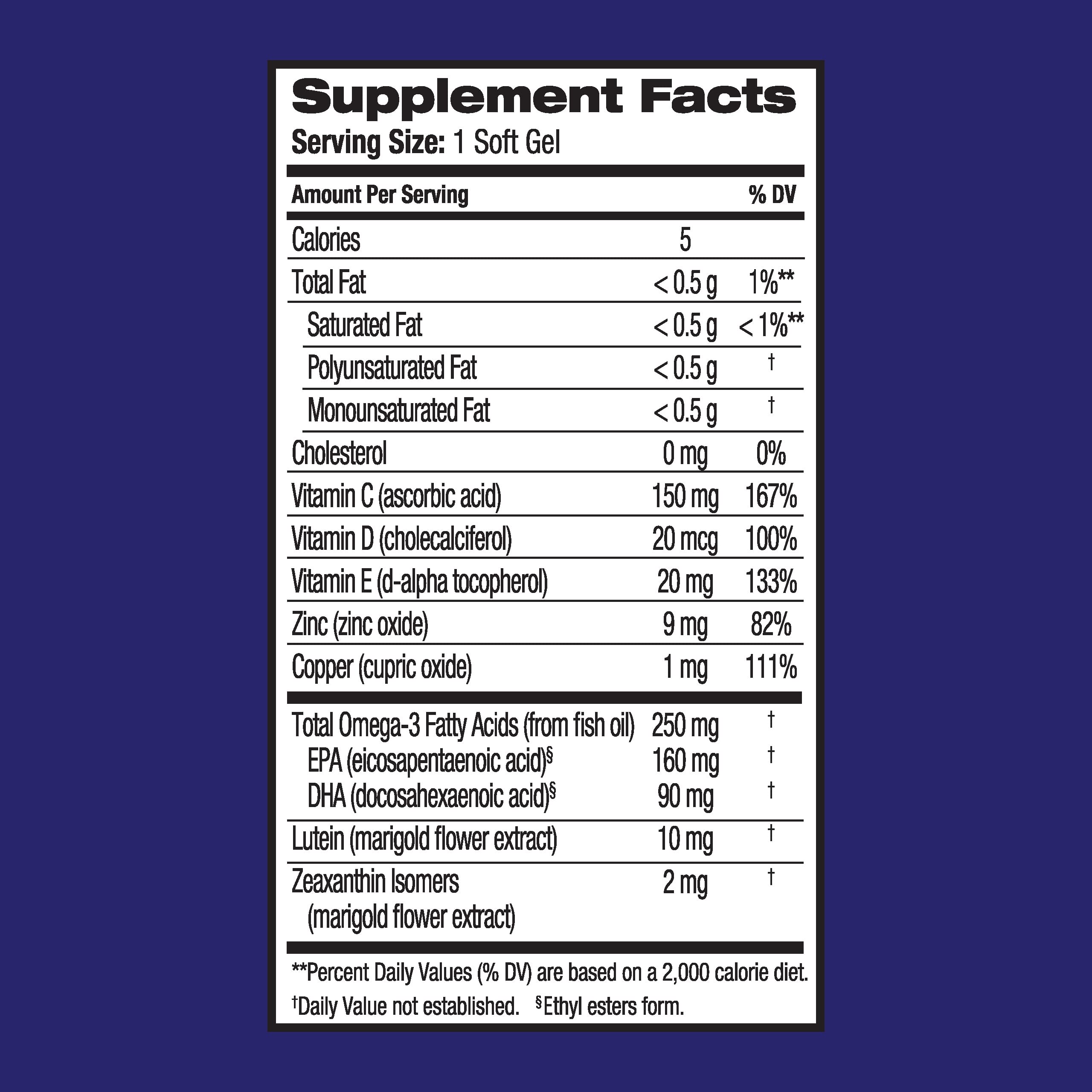 Ocuvite Eye Performance Supplement soft gel capsules on a table