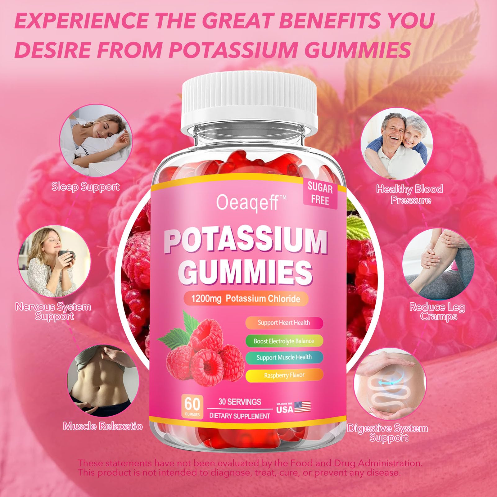Oeaqeff Potassium Gummies displayed on a kitchen counter
