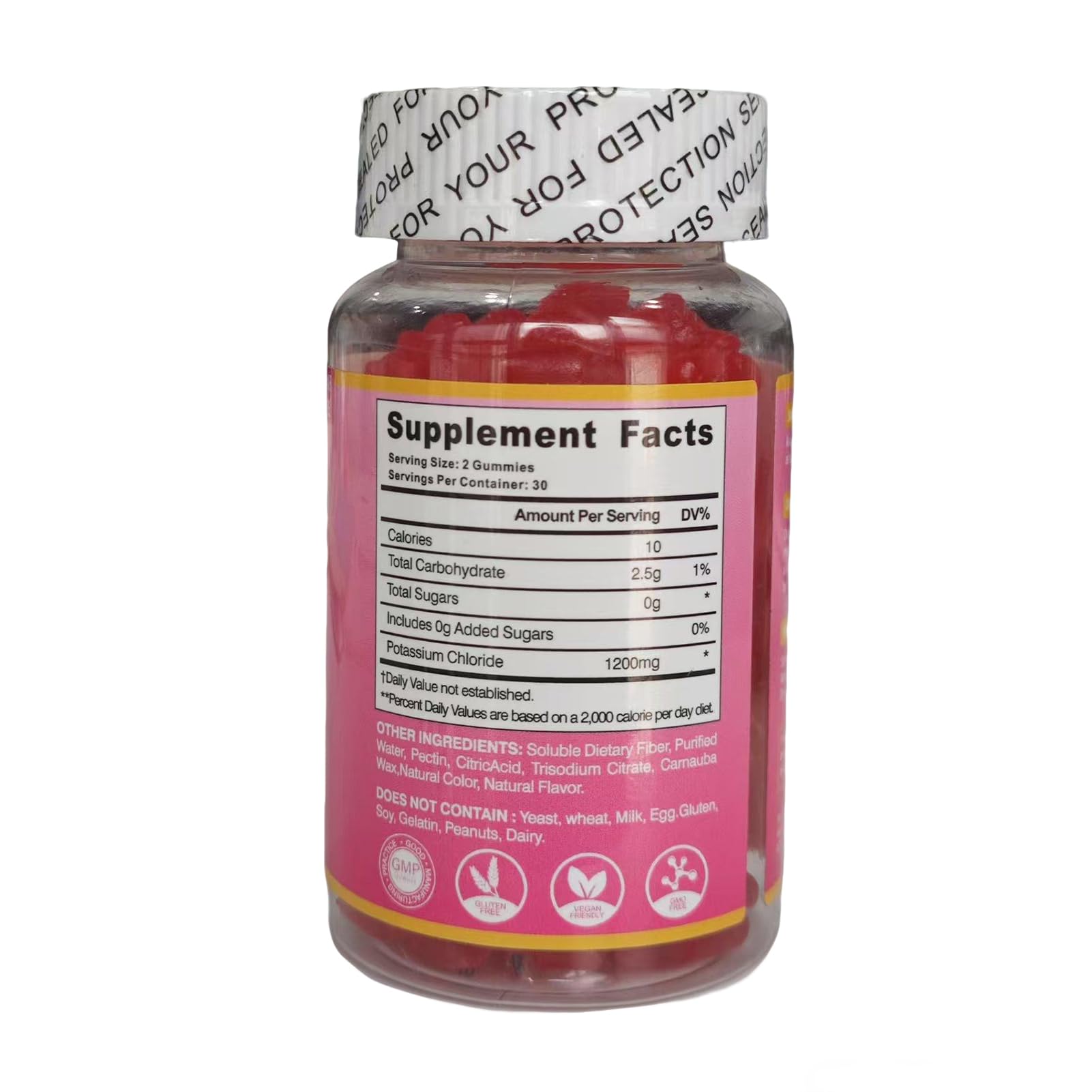 Oeaqeff Potassium Gummies nutritional information on the back