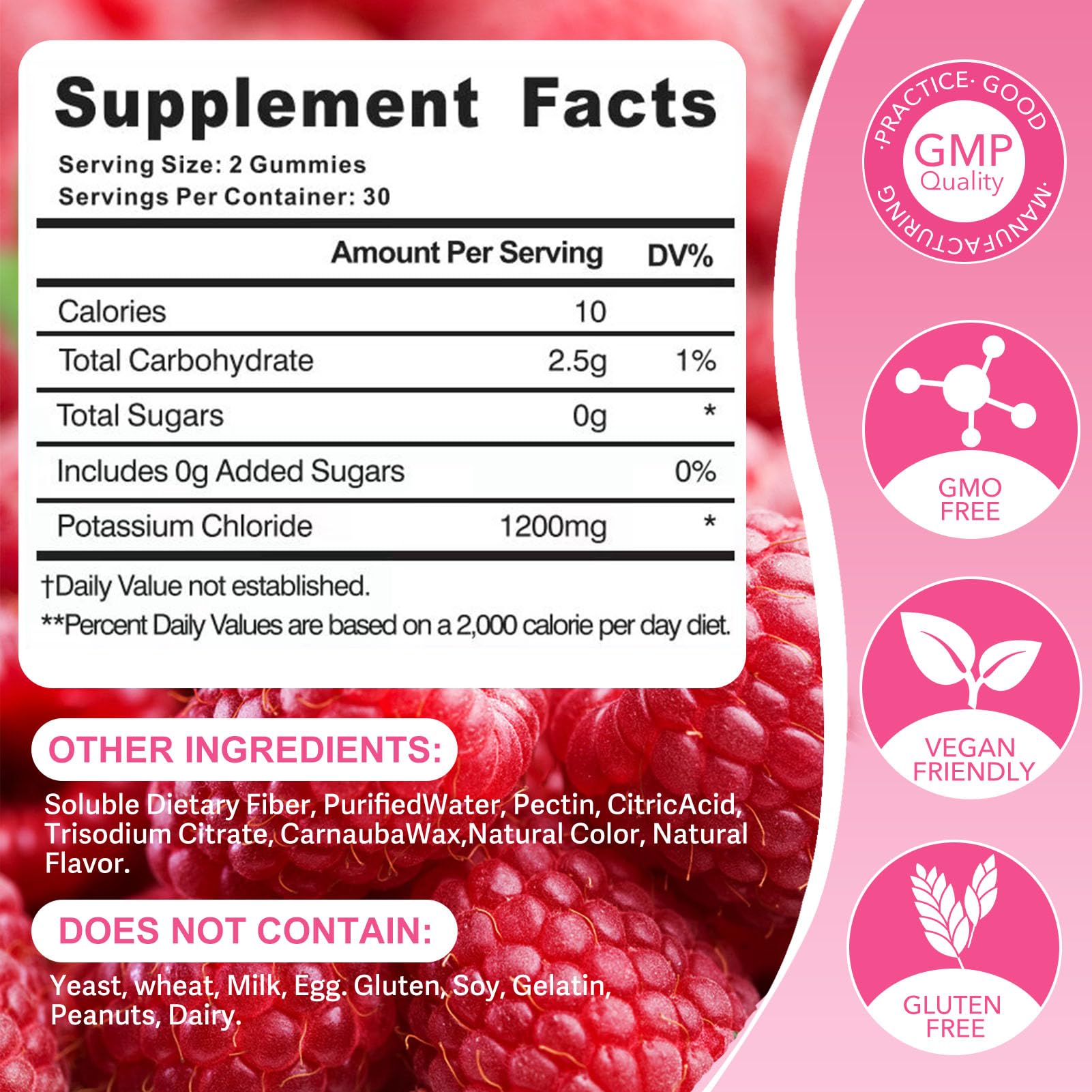 Oeaqeff Potassium Gummies raspberry flavour gummies close-up