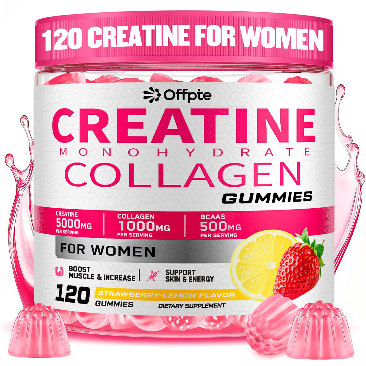 OFFPTE Creatine Gummies for Women 120 Count bottle front view