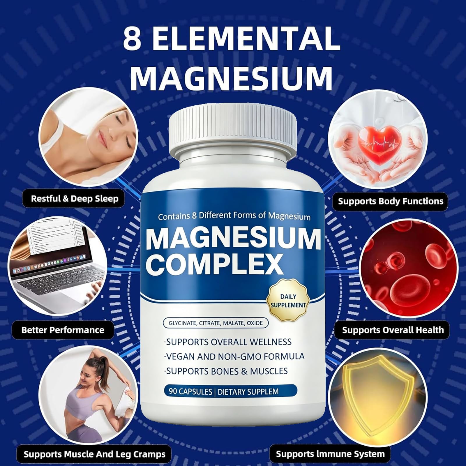 OFHOFH Magnesium Supplement 8 Elements with a glass of water