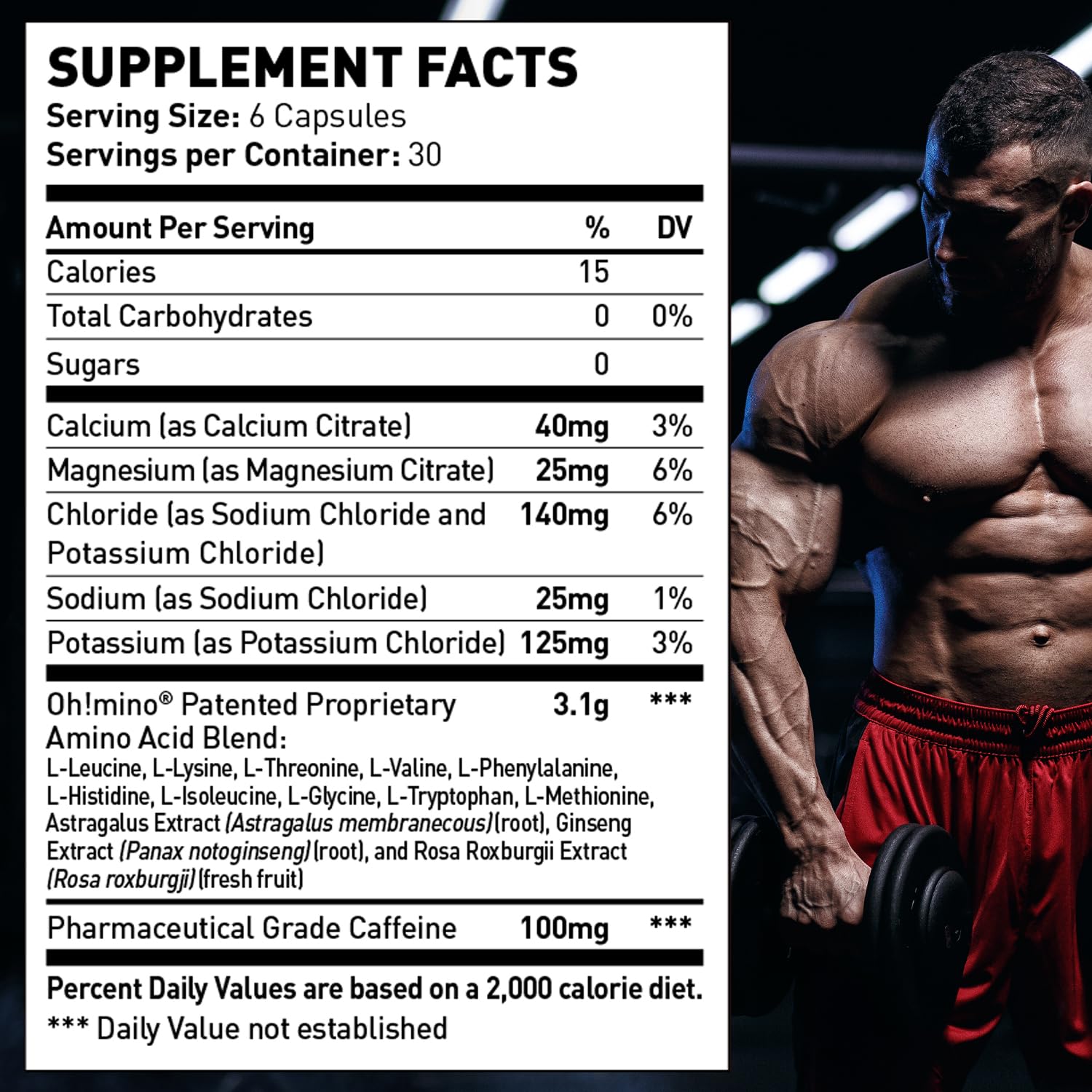 Oh!mino Amino Acid Supplement back view with nutritional info