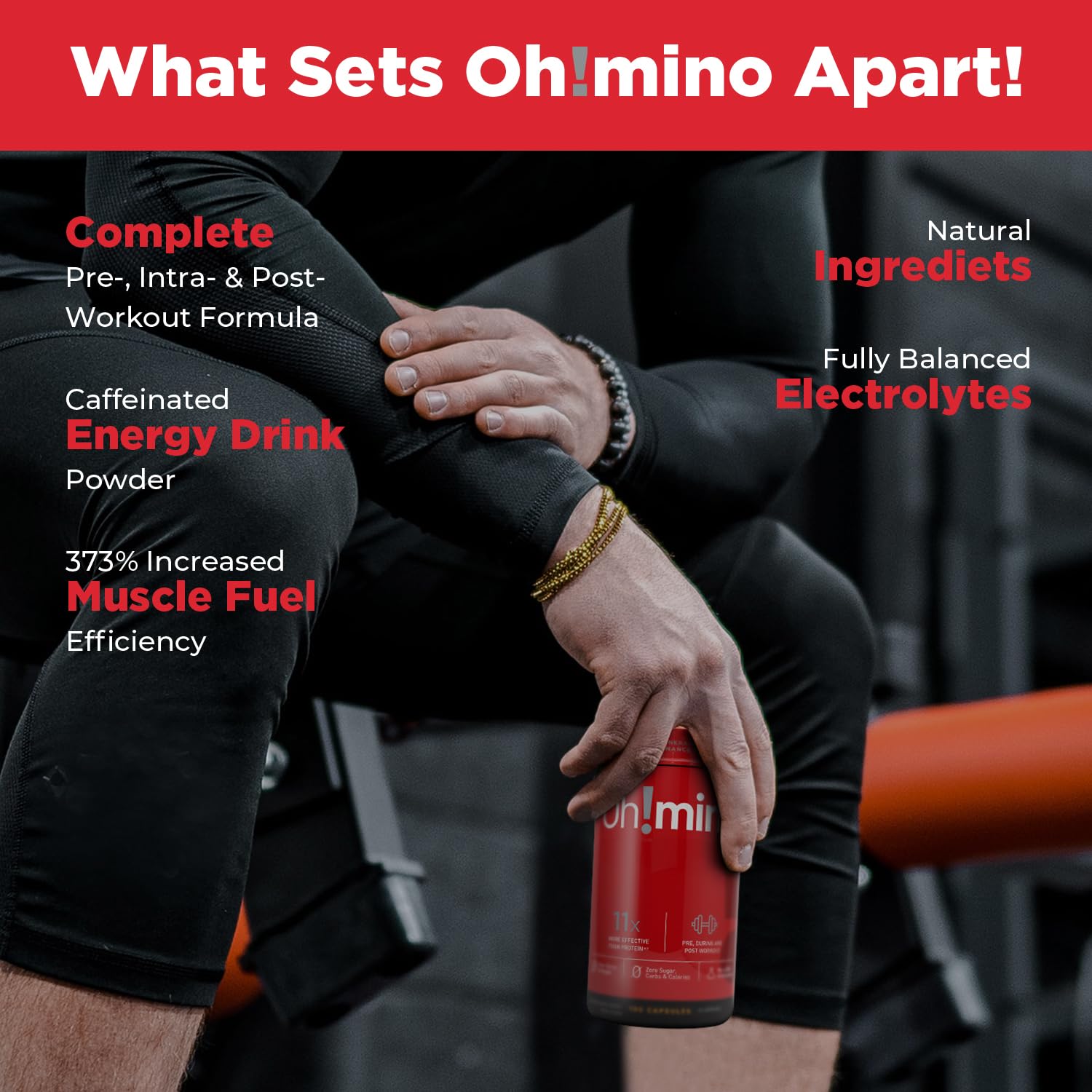 Oh!mino Amino Acid Supplement capsules in hand