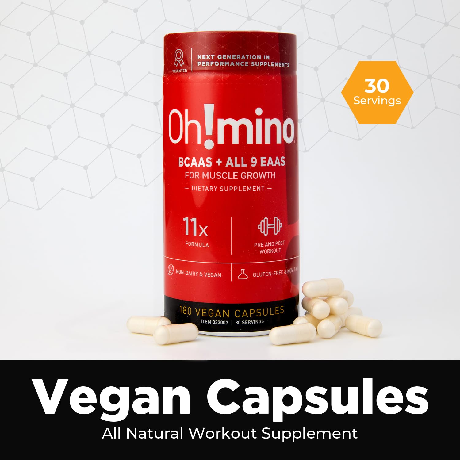 Oh!mino Amino Acid Supplement side view of bottle