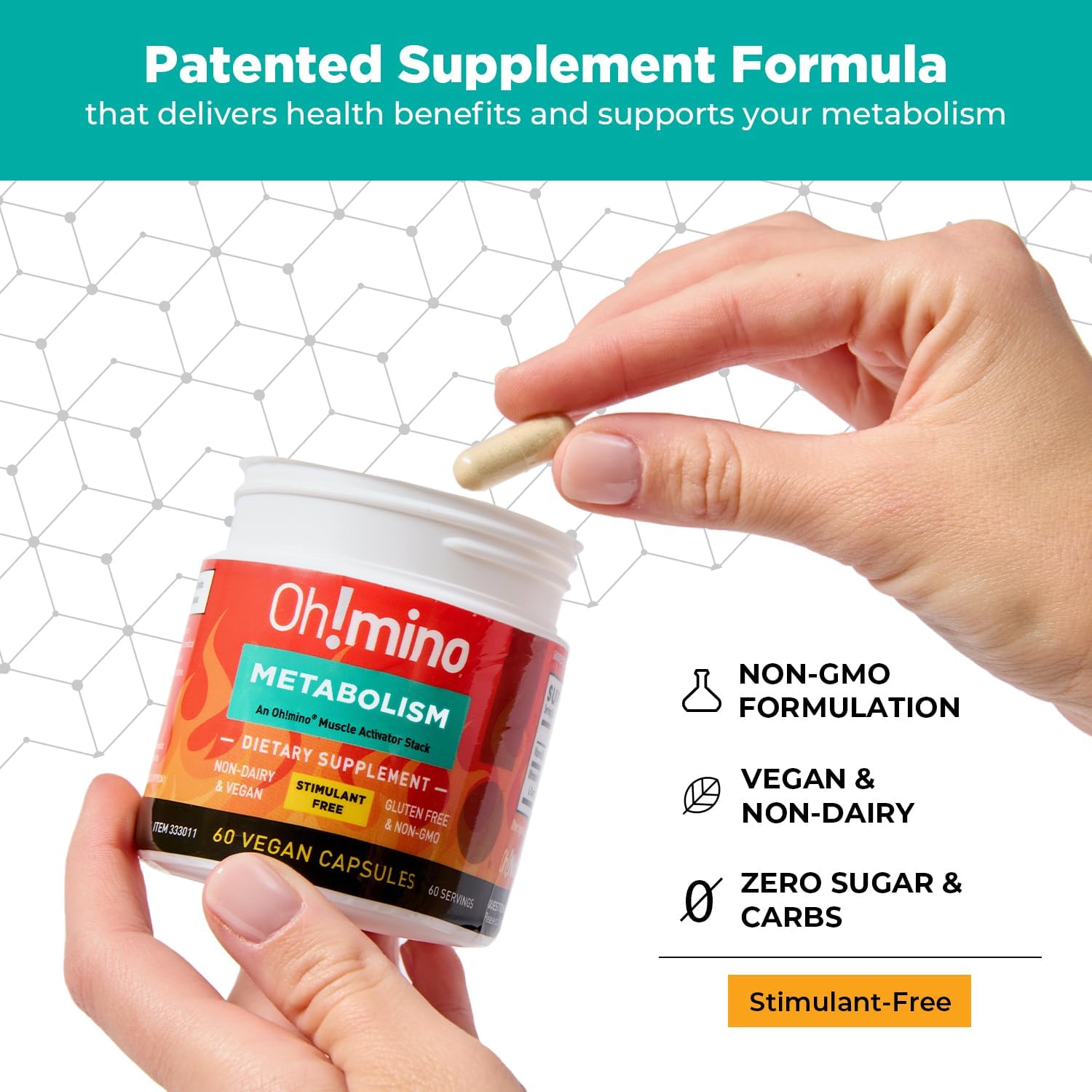 Oh!mino Fat Burner Supplement back view with ingredient list