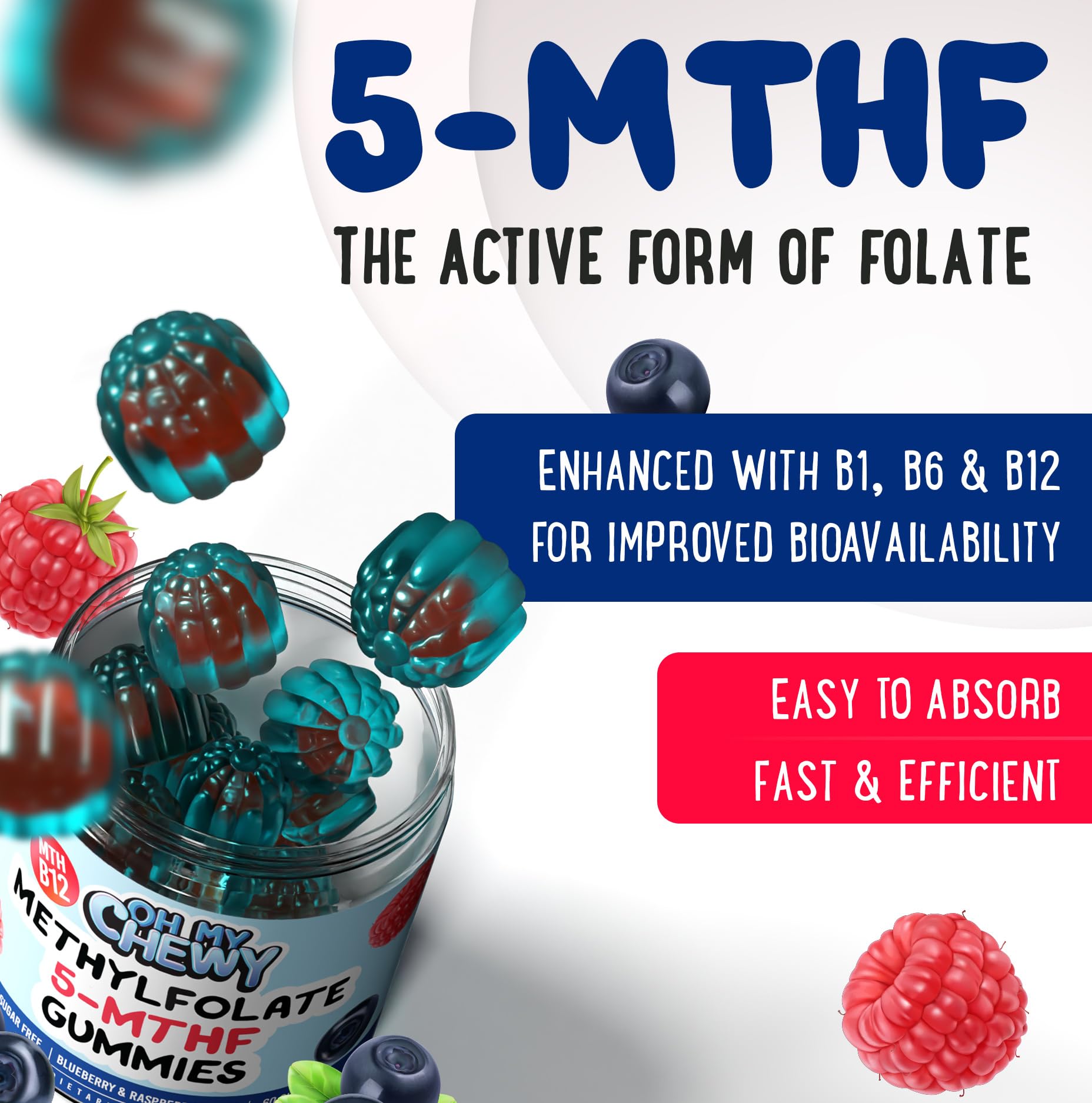OH MY CHEWY Folic Acid Gummies with ingredients list on packaging
