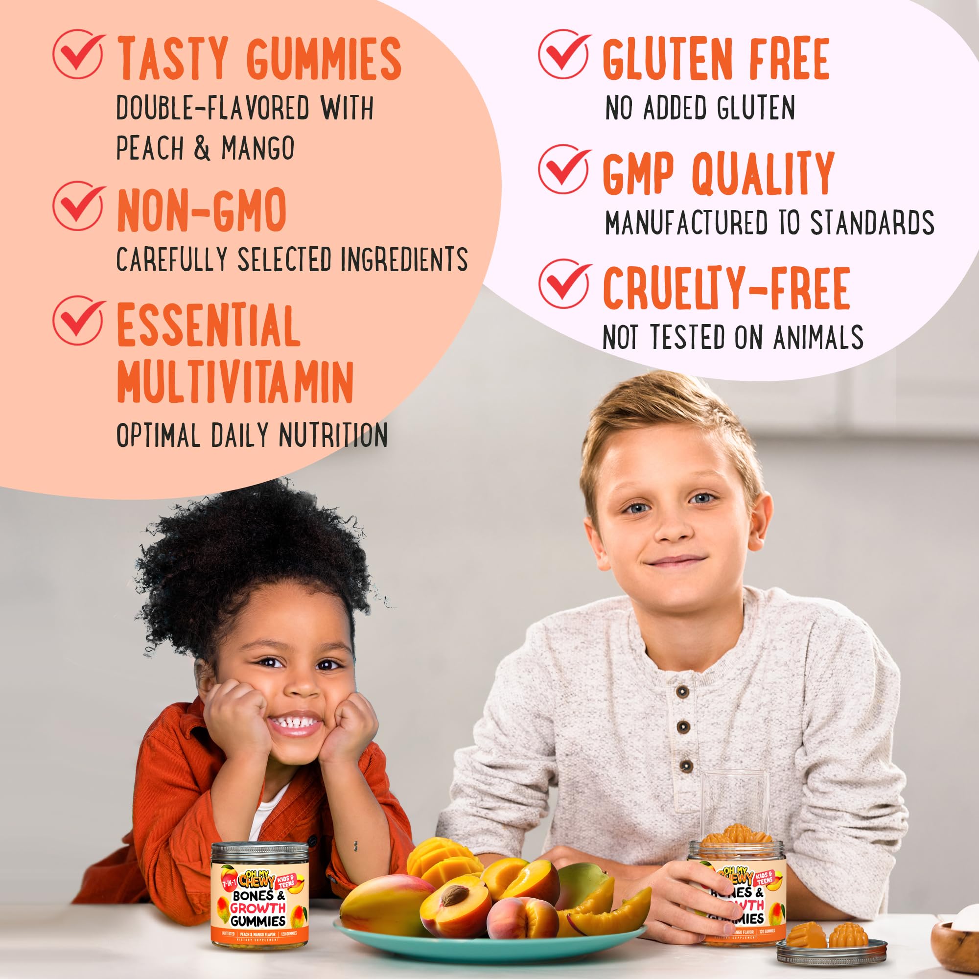 OH MY CHEWY Gummies for Kids & Teens packaging with dosage information