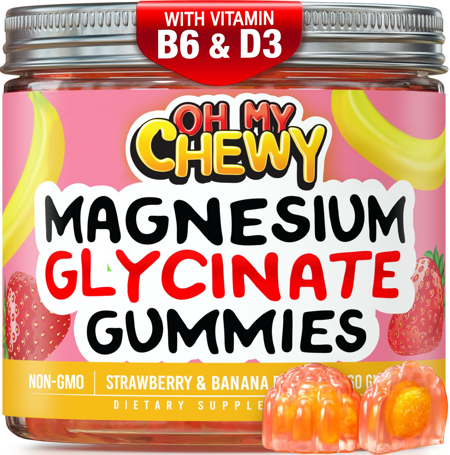 OH MY CHEWY Magnesium Glycinate Gummies front view with packaging