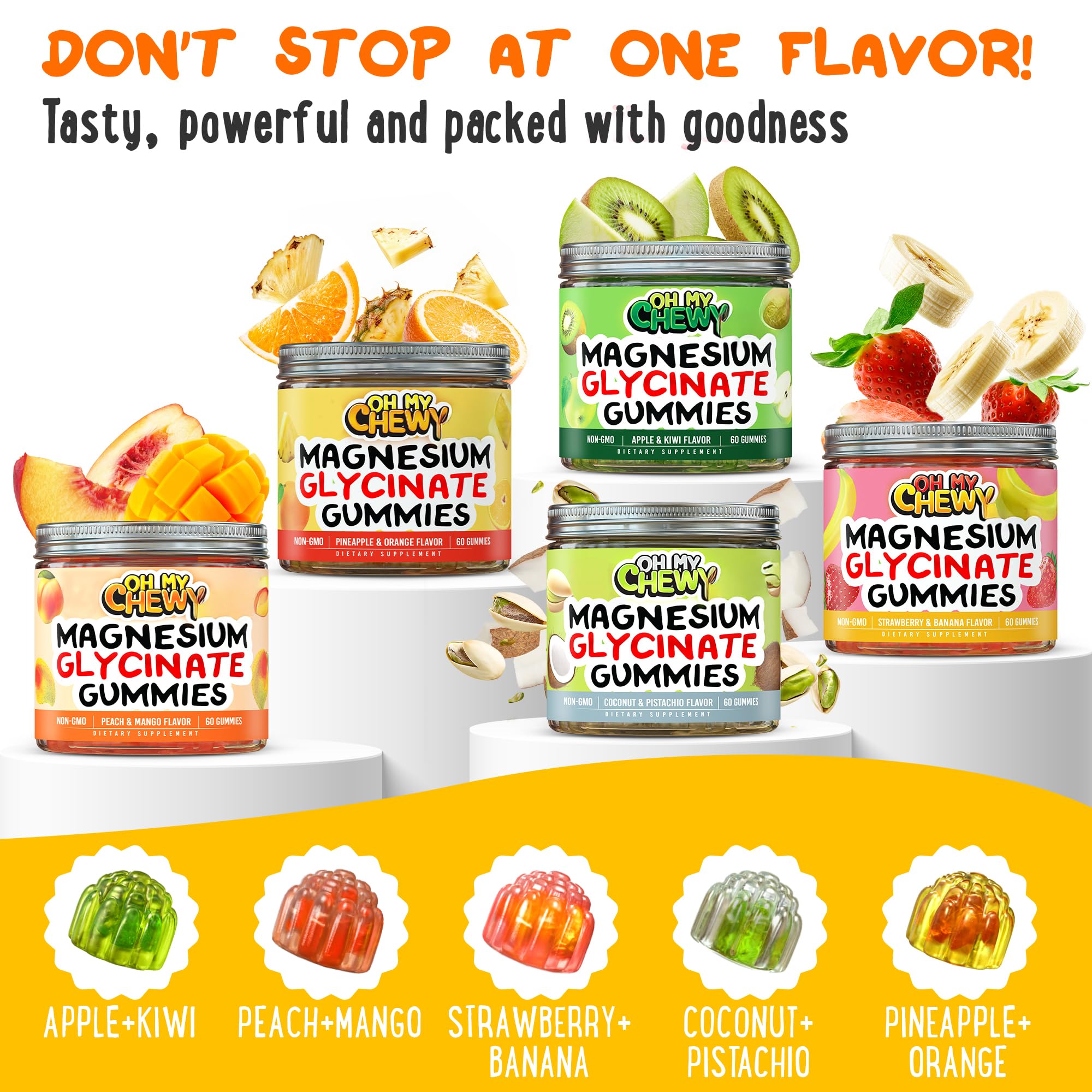 OH MY CHEWY Magnesium Glycinate Gummies on a kitchen counter