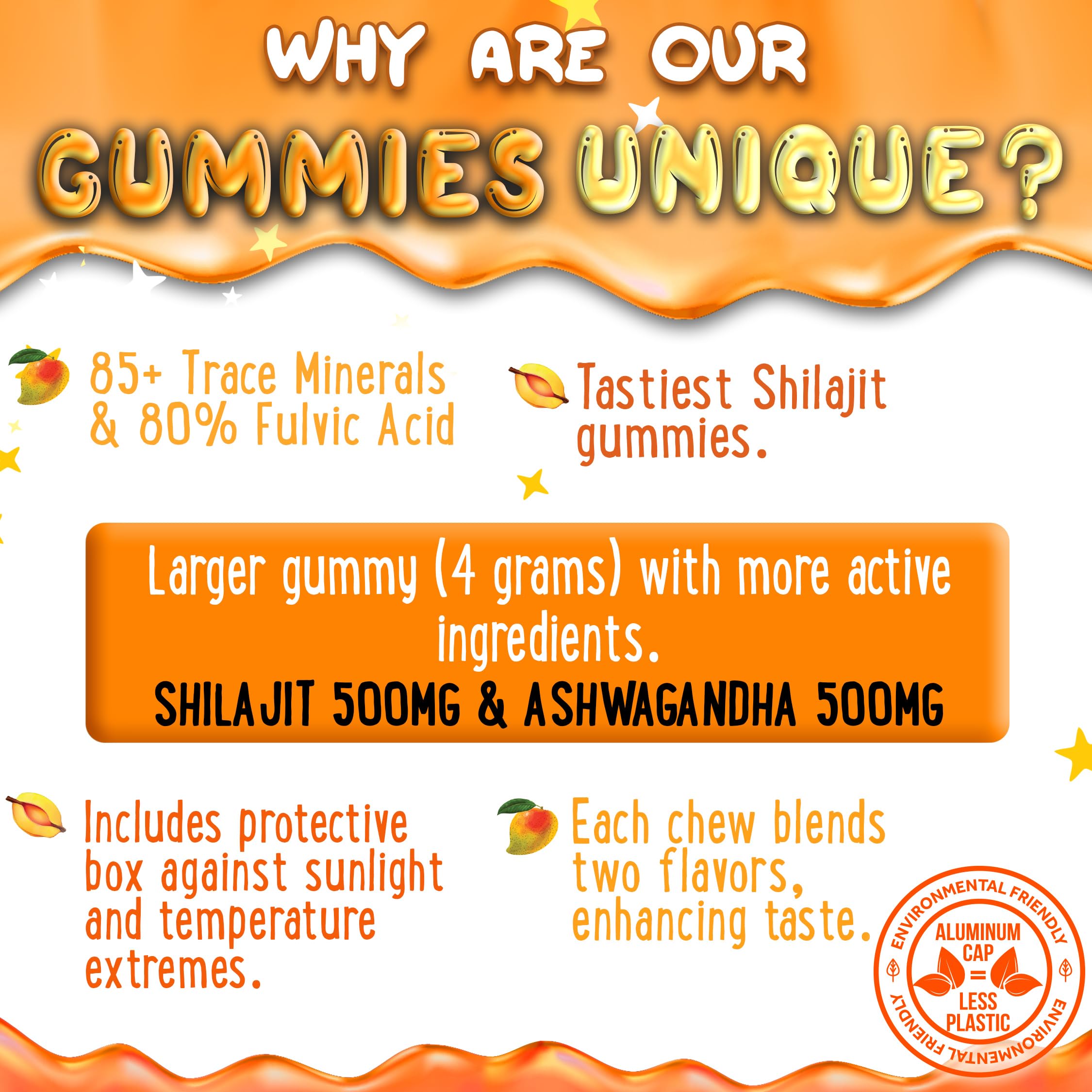 OH MY CHEWY Shilajit Gummies with ingredients displayed