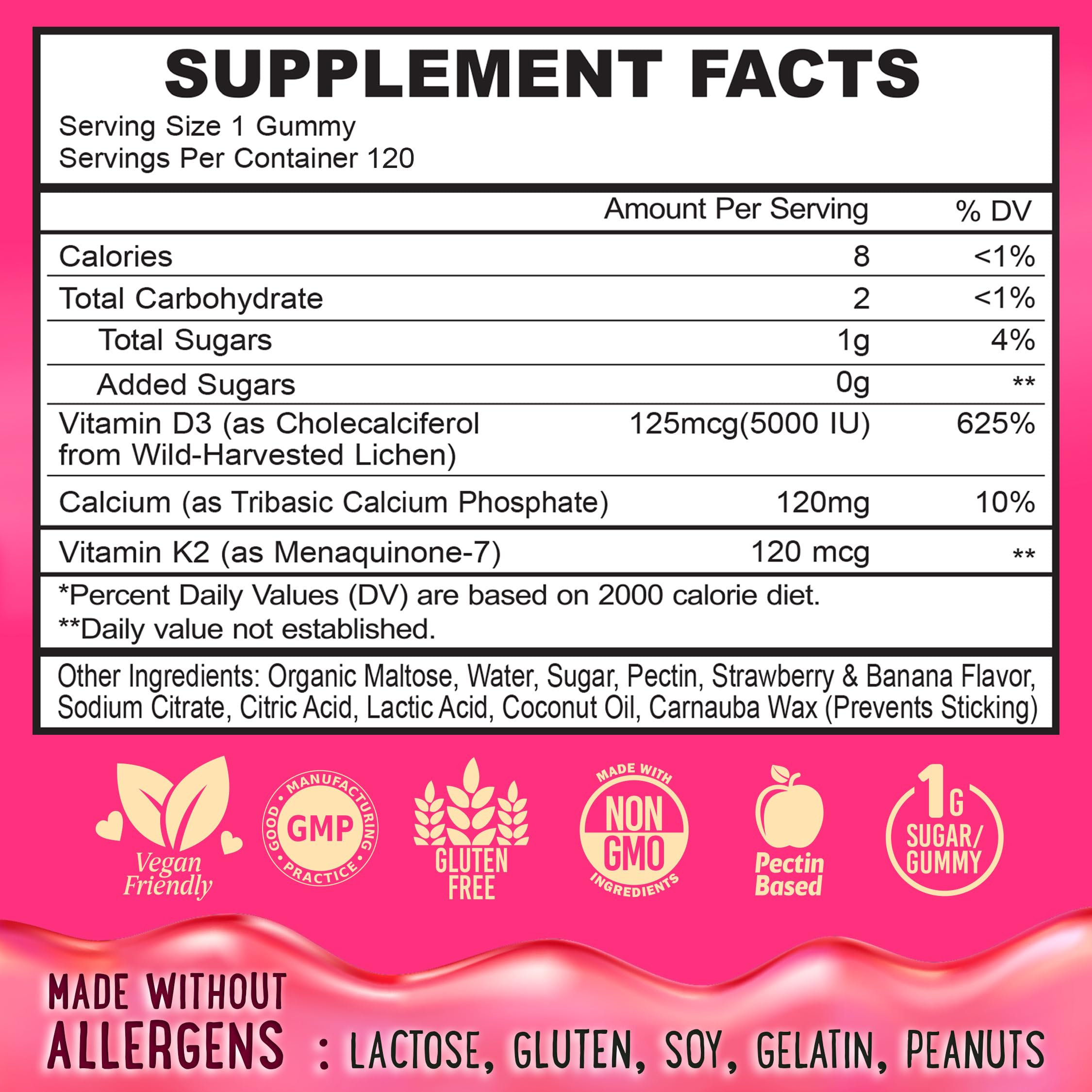OH MY CHEWY Vitamin D3 & K2 Gummies nutritional information