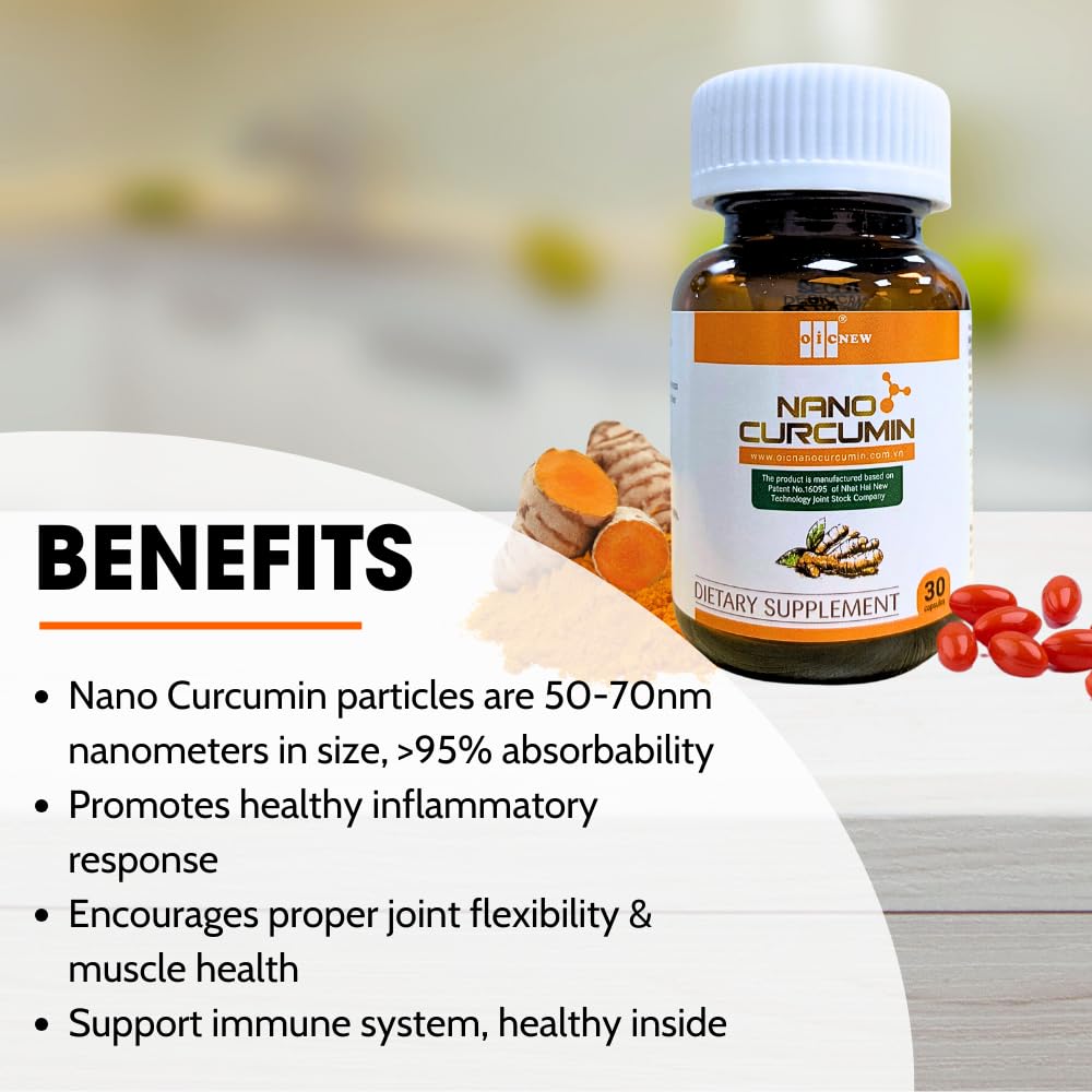 OIC NEW Nano Curcumin Capsules packaging with dosage instructions