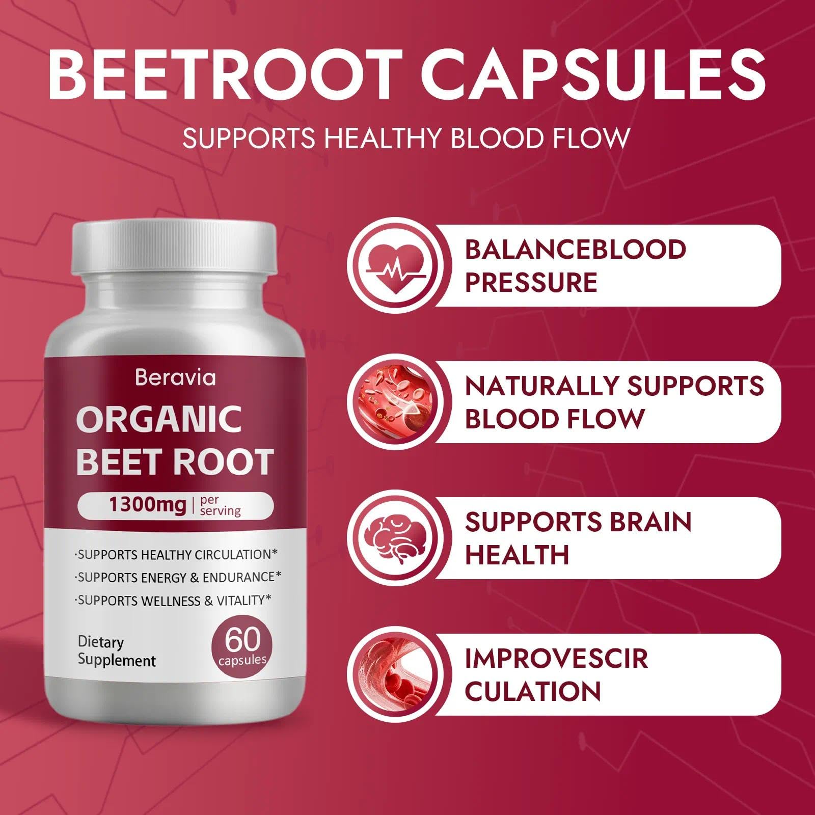 OIMTUE Beet Root Powder Capsules 1300mg capsules close-up