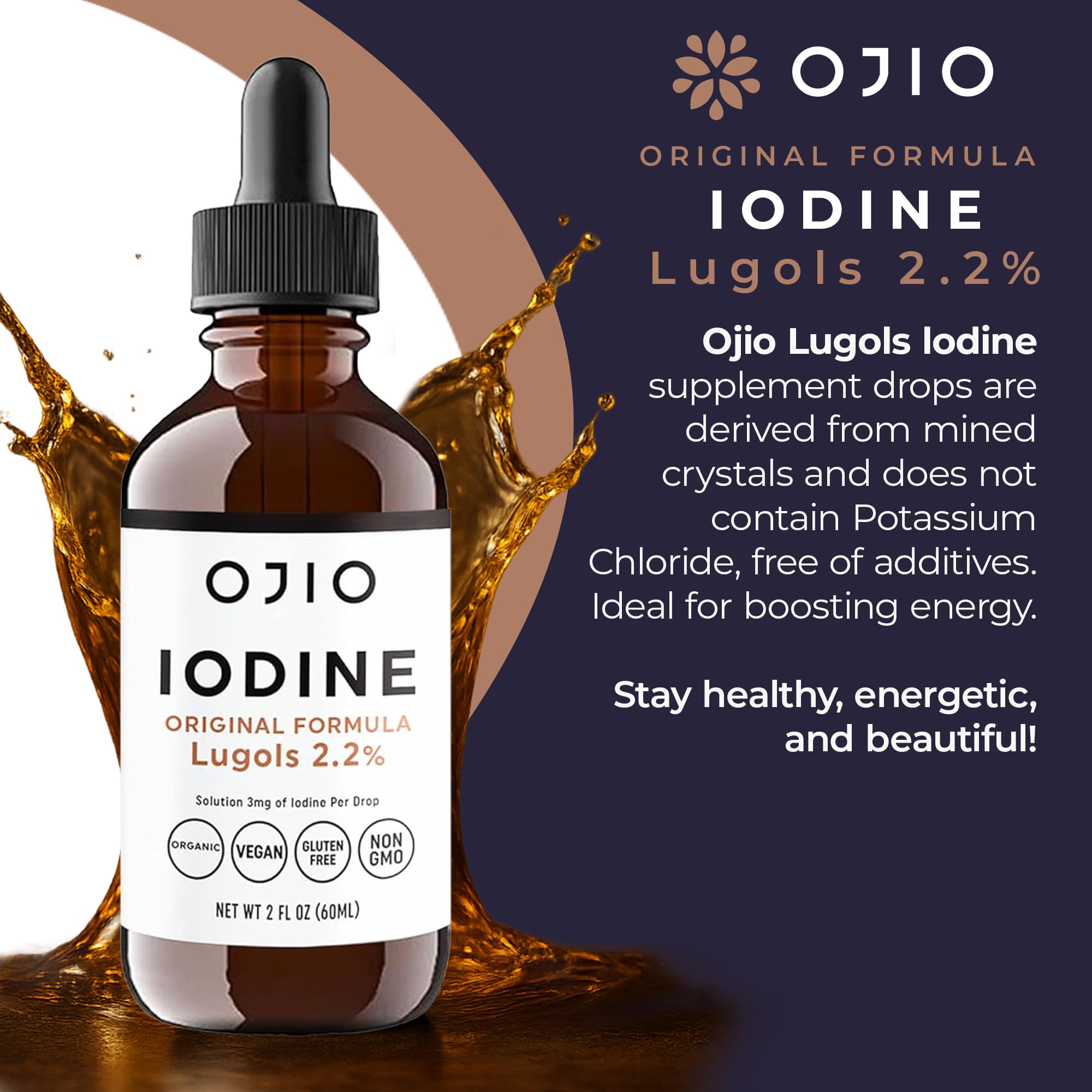 Ojio Lugol's Iodine Liquid Drops bottle with drops
