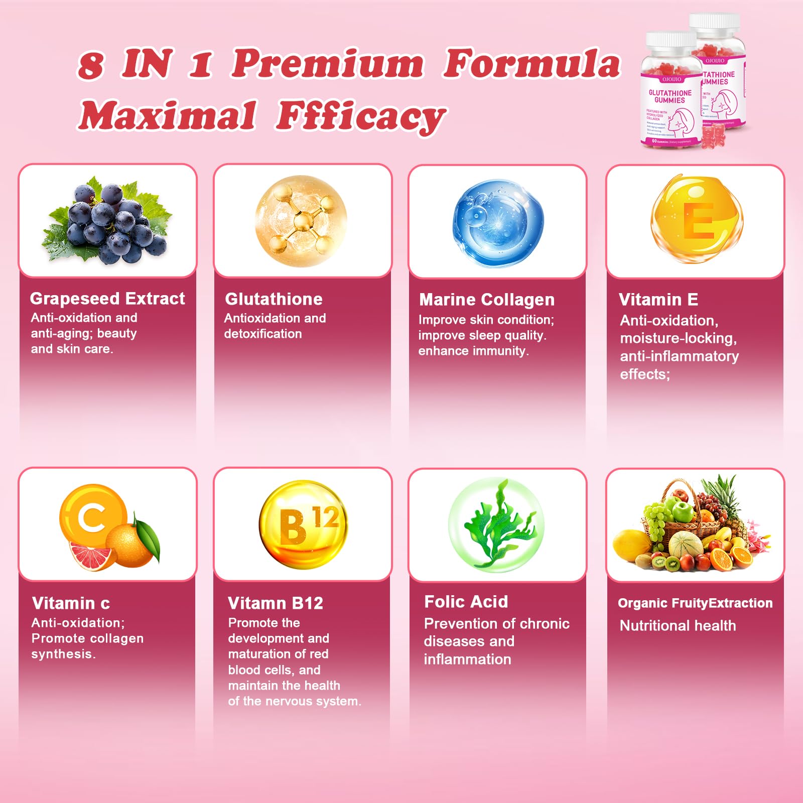 OJOIJIO Collagen Gummies with nutritional information