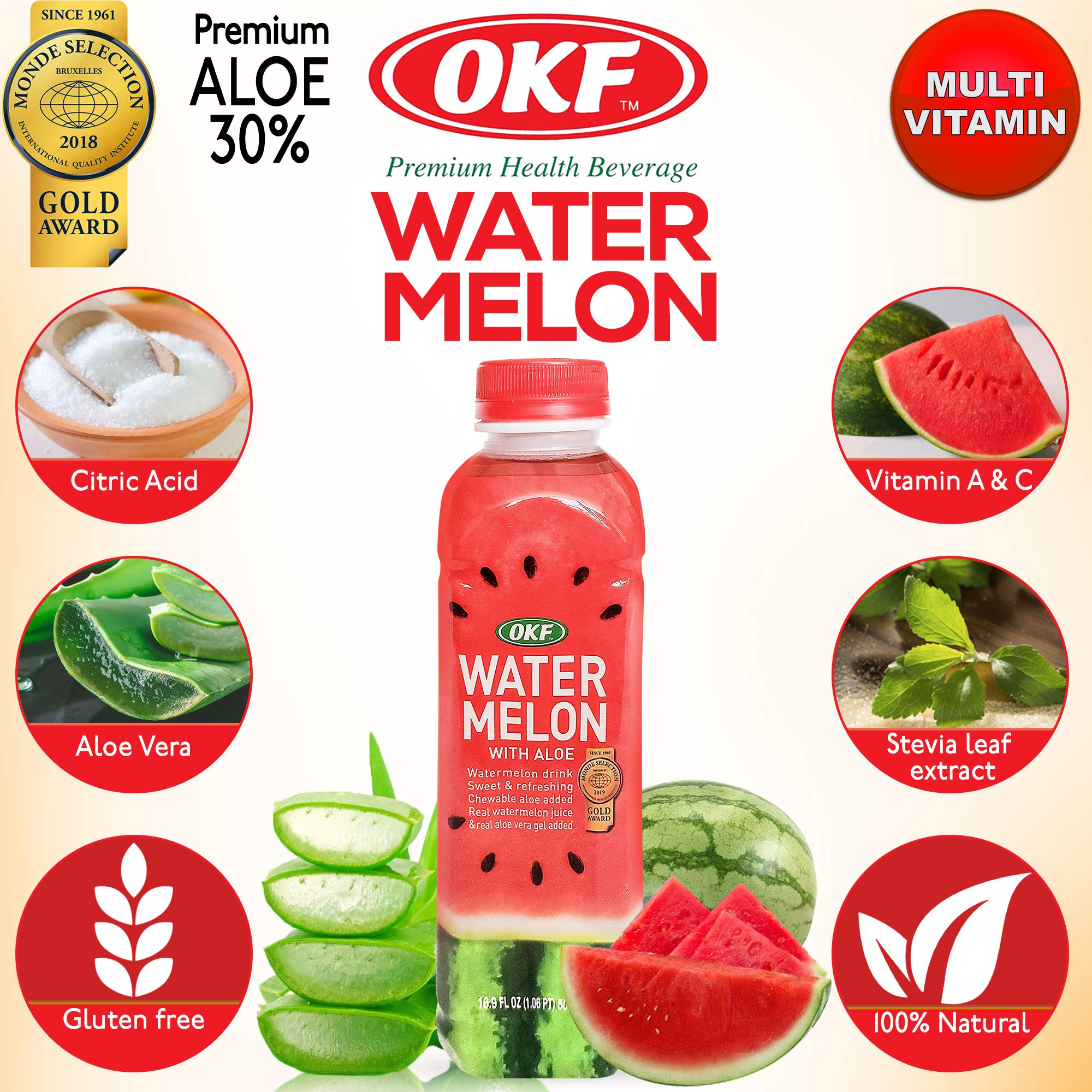 OKF Watermelon Aloe Vera Juice on a picnic table