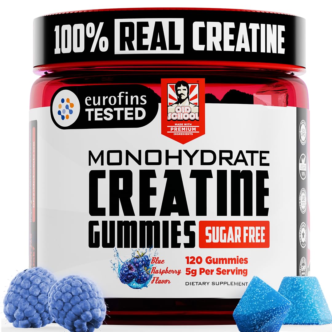 Old School Labs Creatine Gummies blue raspberry flavour front view