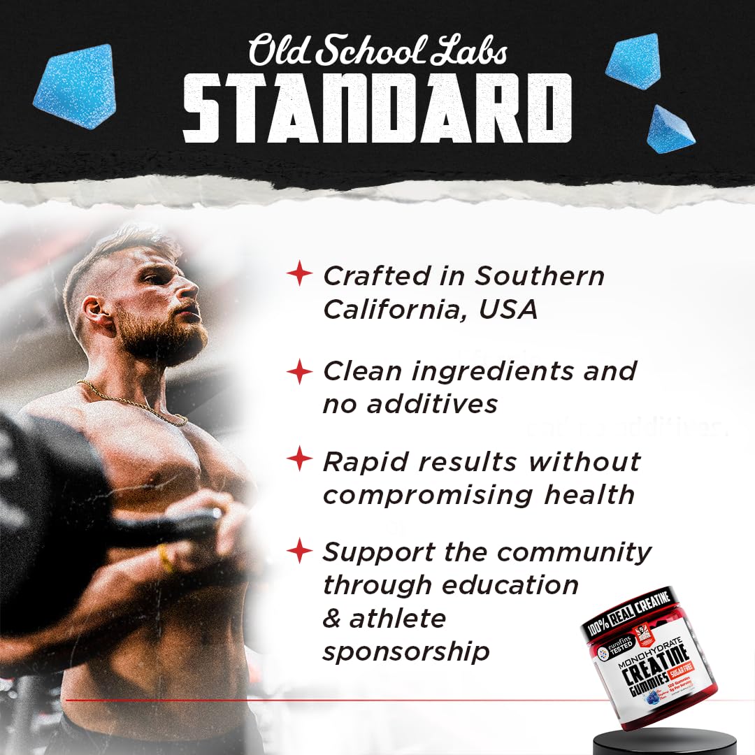 Old School Labs Creatine Gummies with blue raspberry fruit