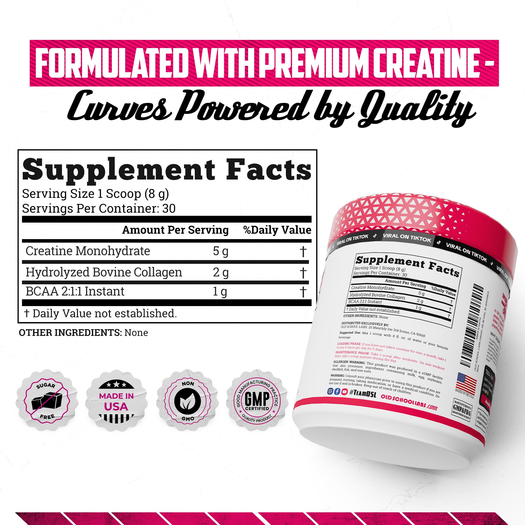 Old School Labs Creatine Powder for Women ingredient list close-up