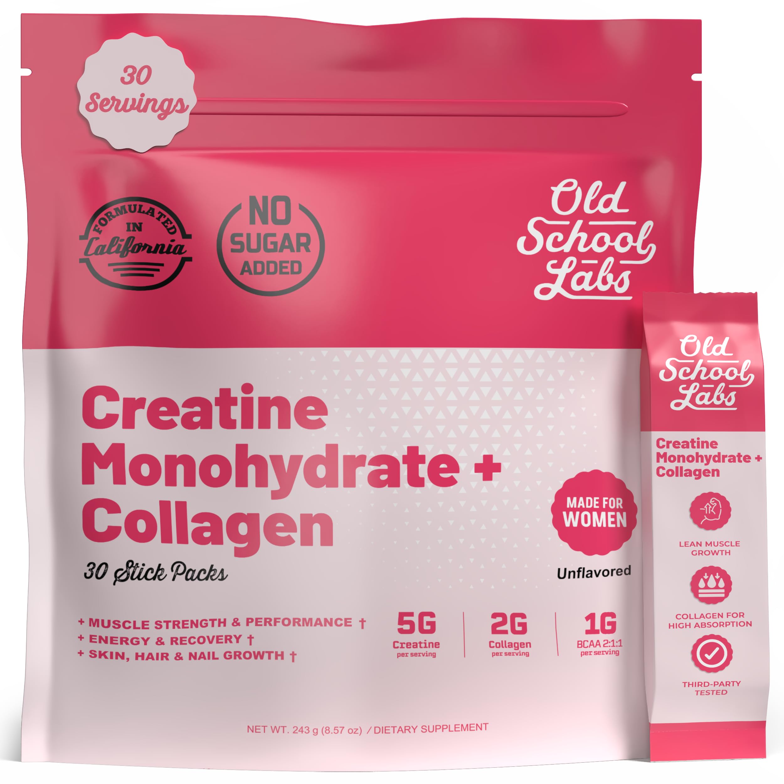 Old School Labs Creatine Powder Stick Packs front view