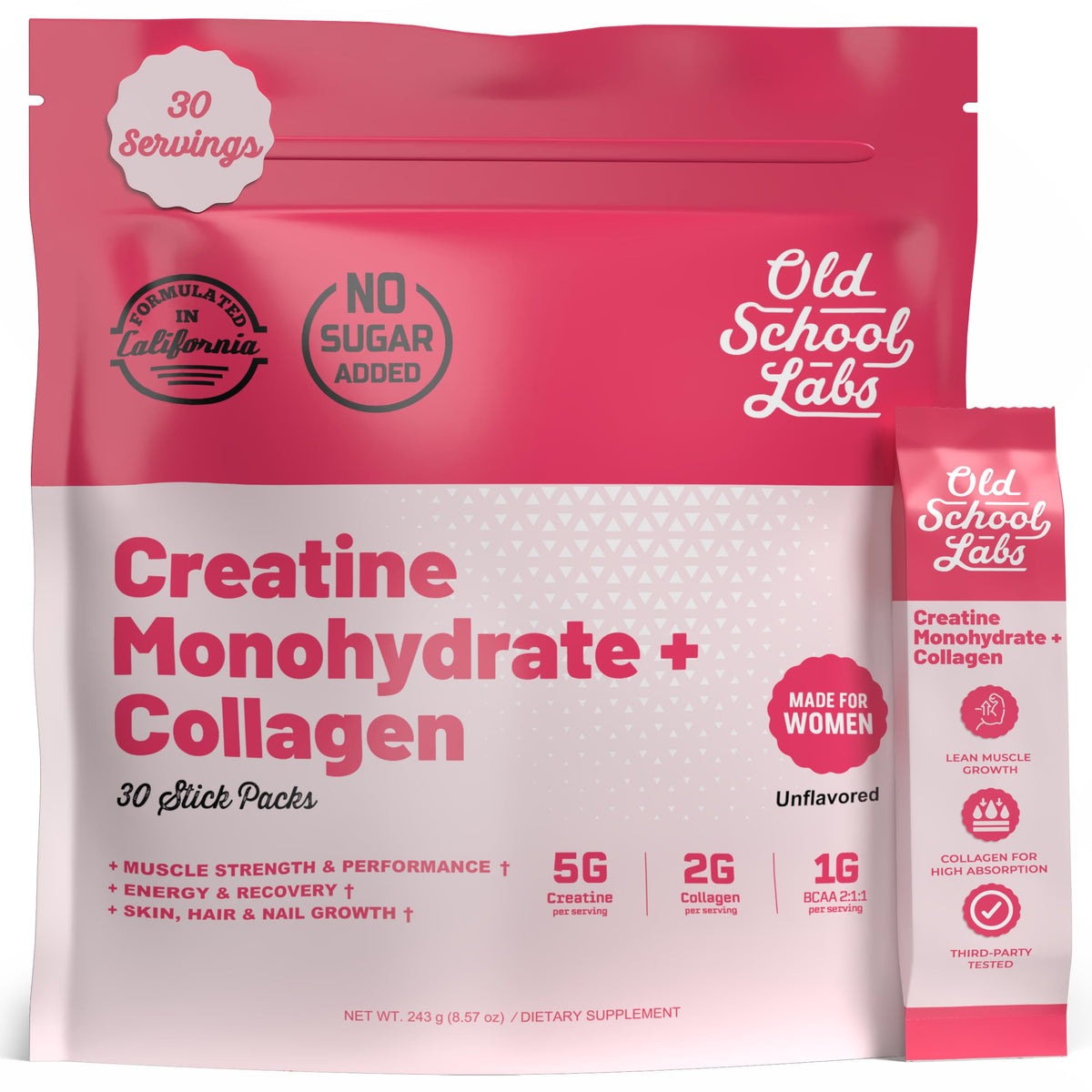 Old School Labs Creatine Powder Stick Packs front view