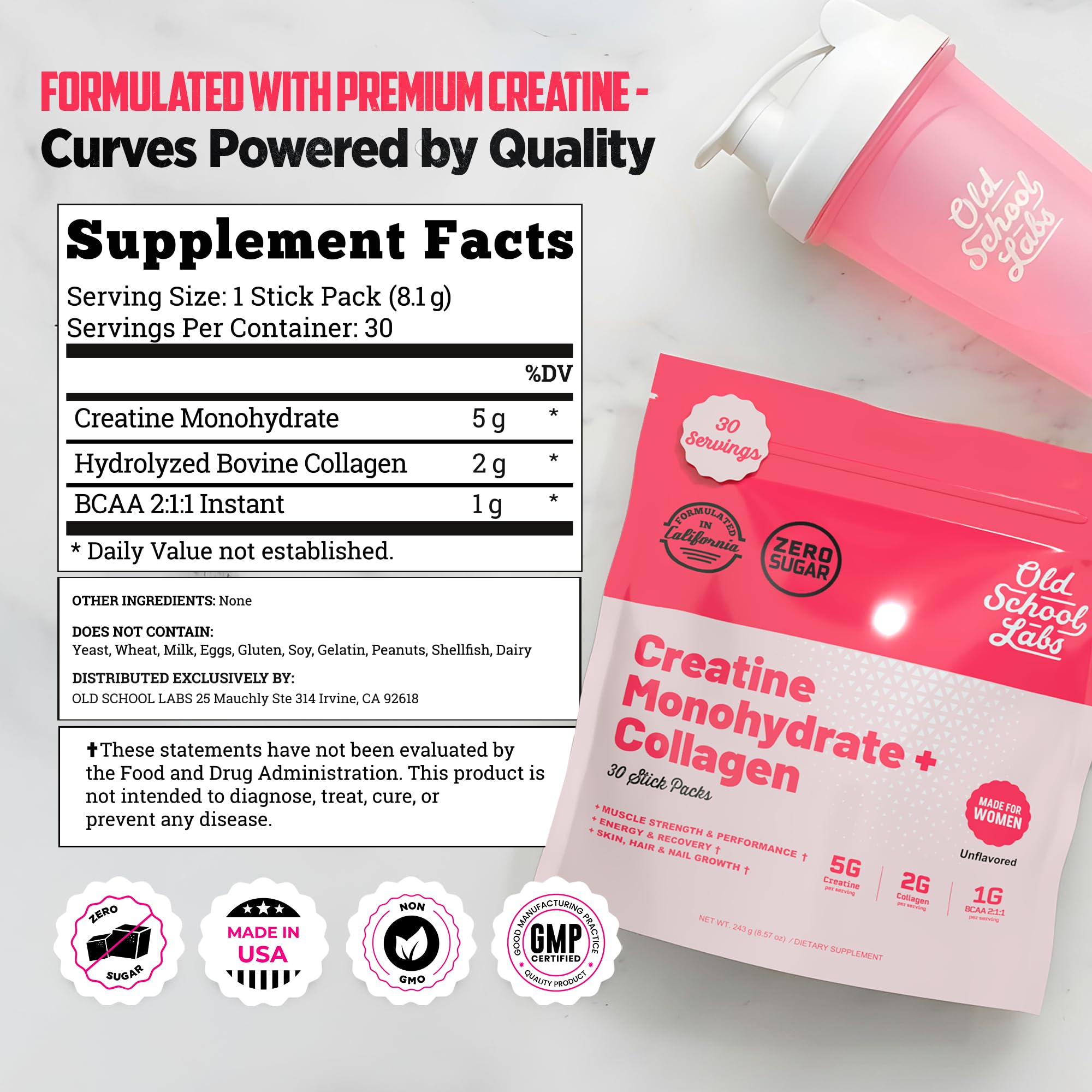Old School Labs Creatine Powder Stick Packs in a travel bag