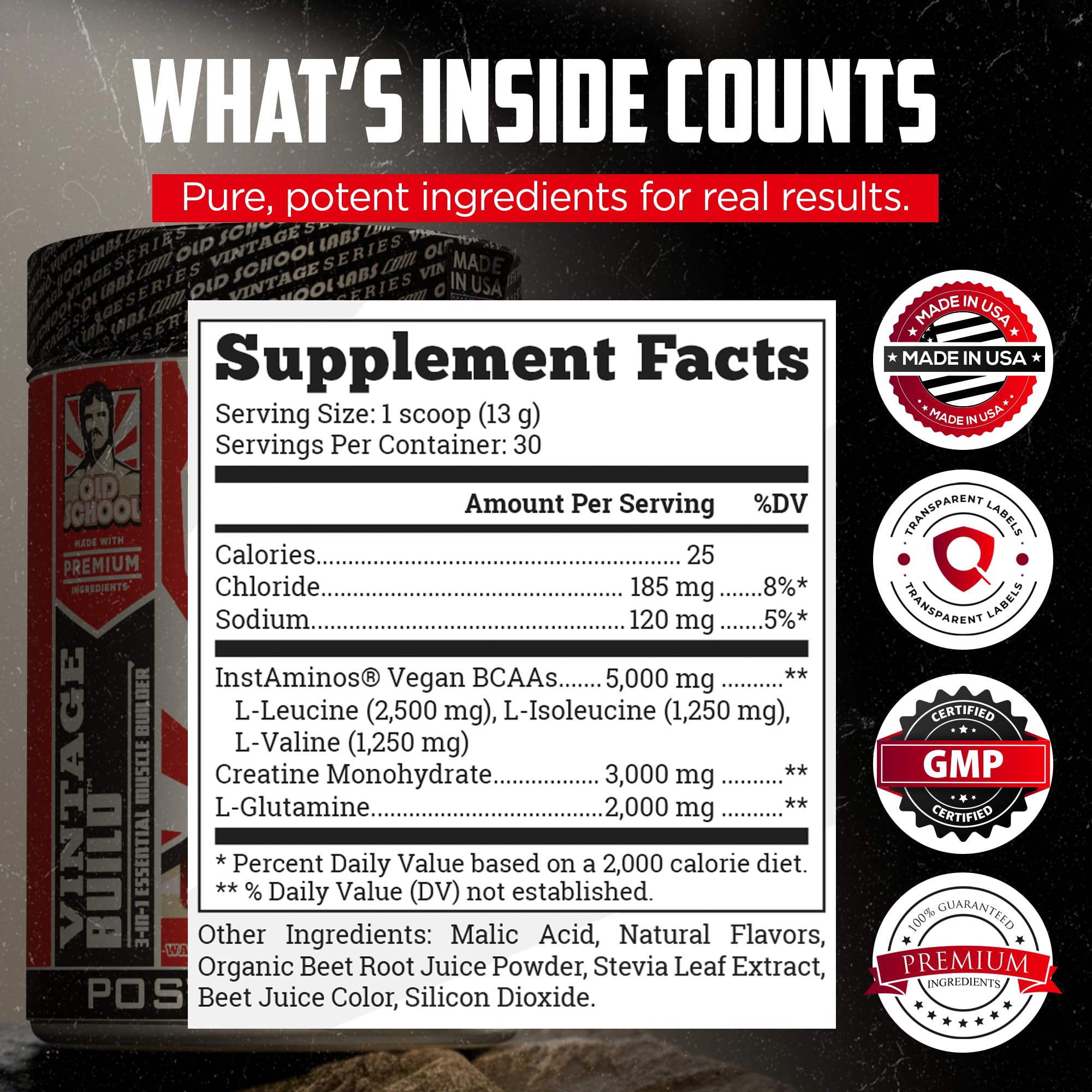 Old School Labs Vintage Build BCAA Powder ingredients list