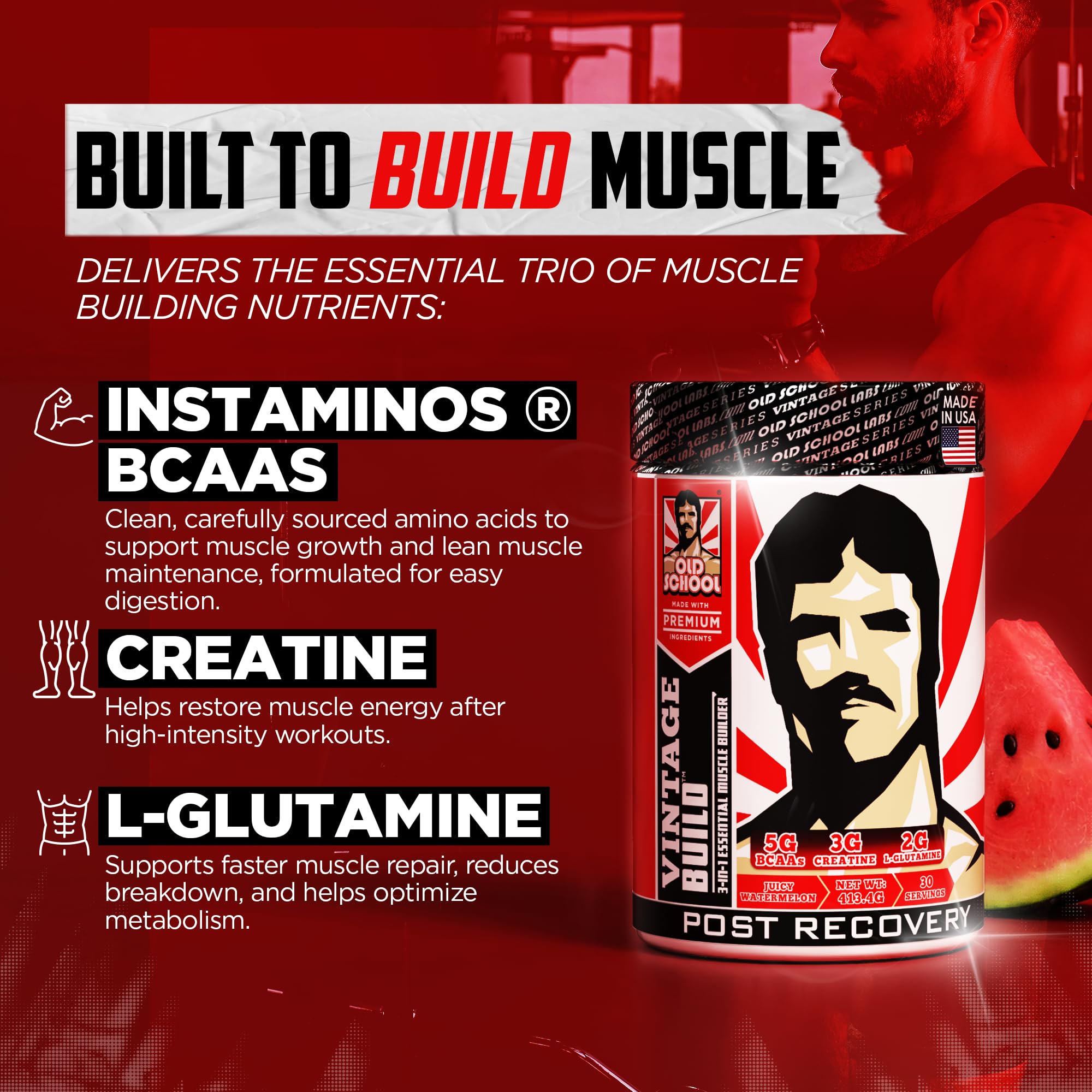Old School Labs Vintage Build BCAA Powder packaging