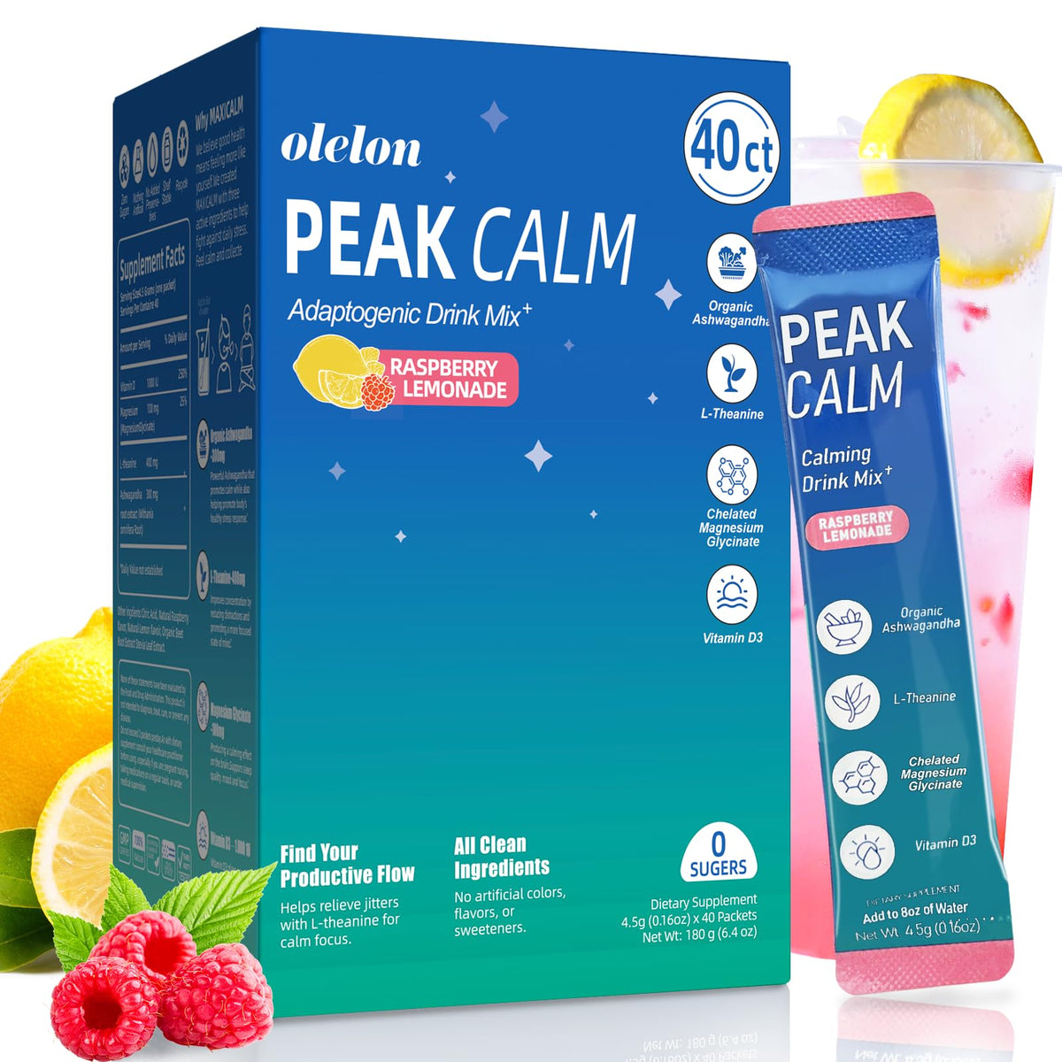 OLELON Peak Calm Magnesium Powder box with 40 stick packs