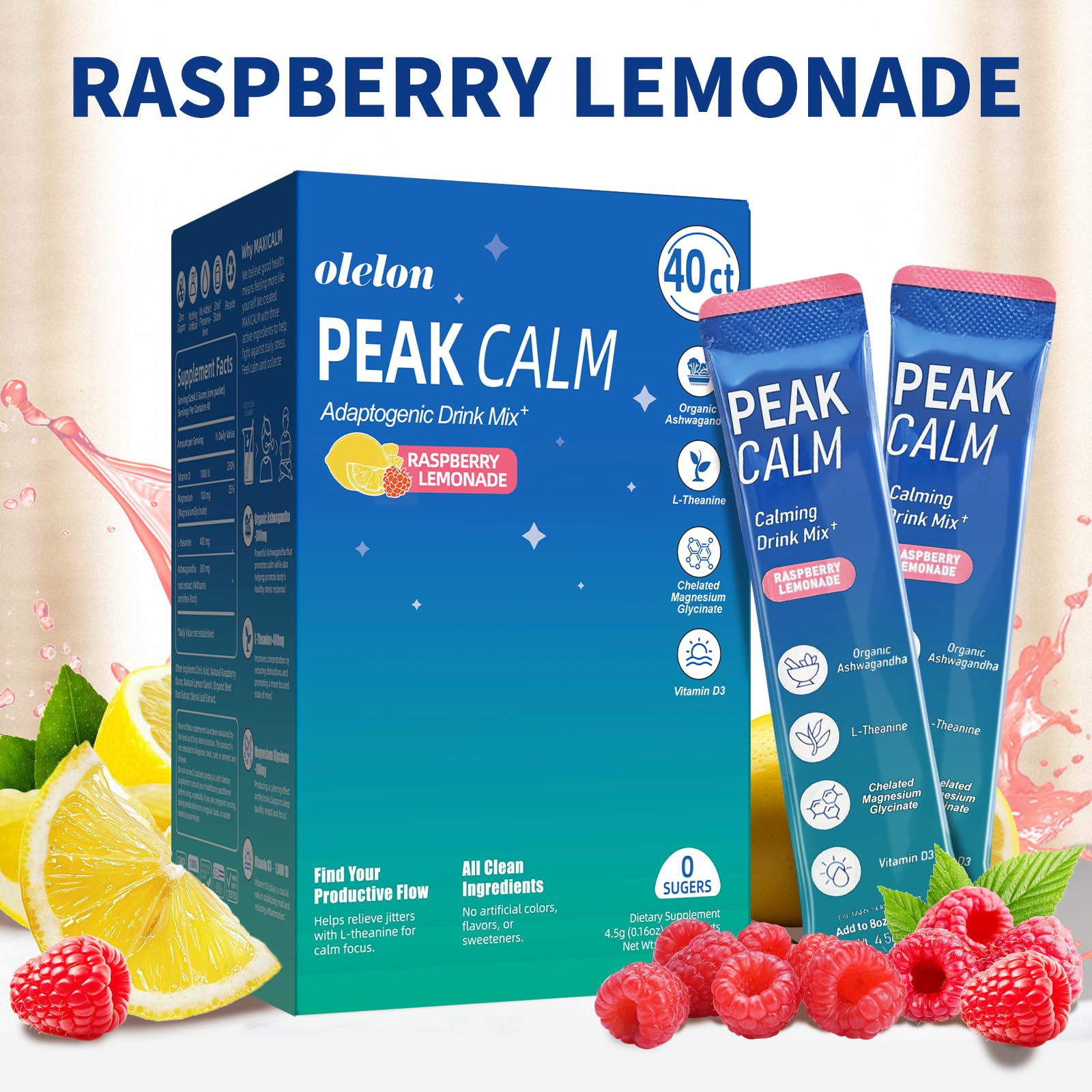 OLELON Peak Calm Magnesium Powder nutritional information on packaging