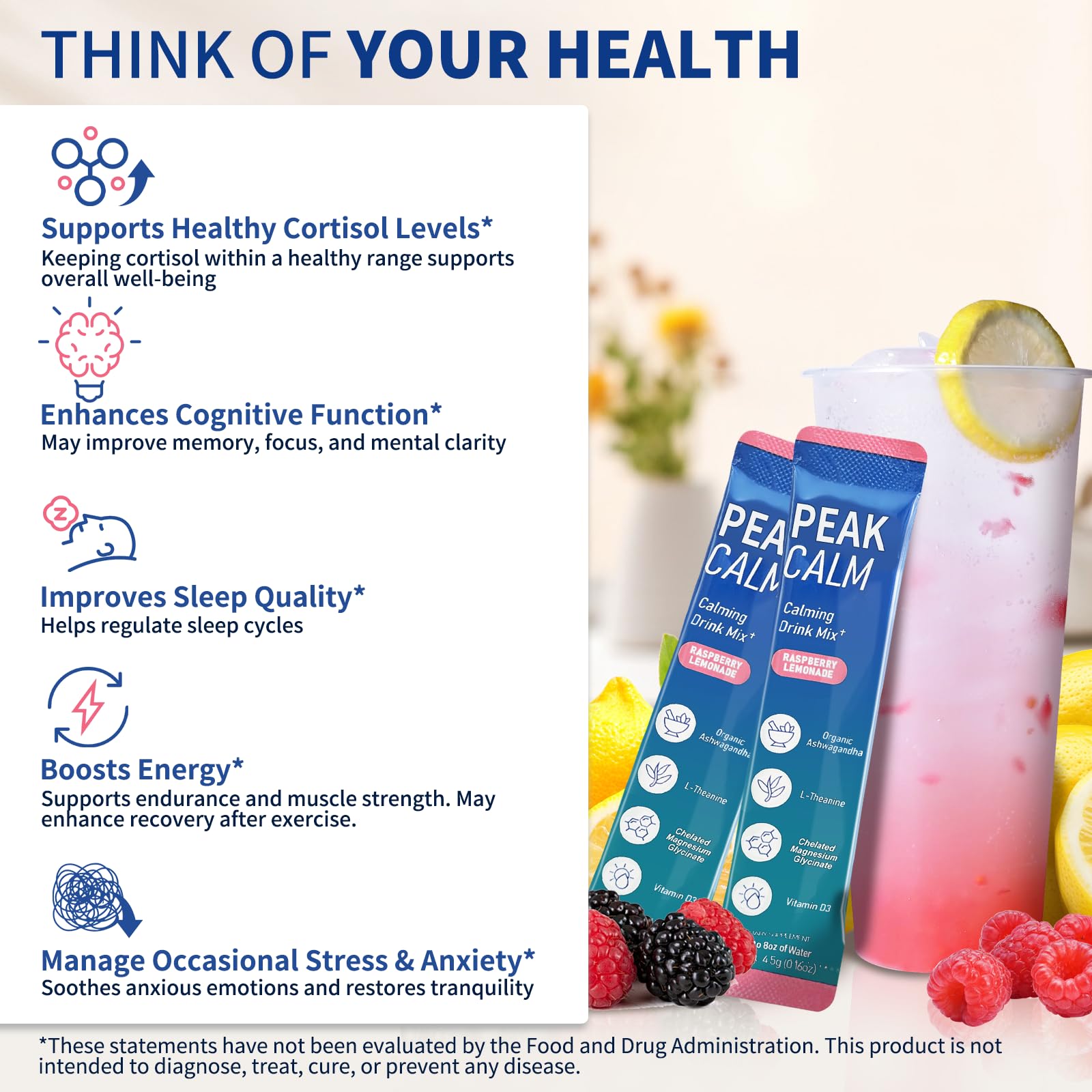 OLELON Peak Calm Magnesium Powder raspberry lemonade flavour