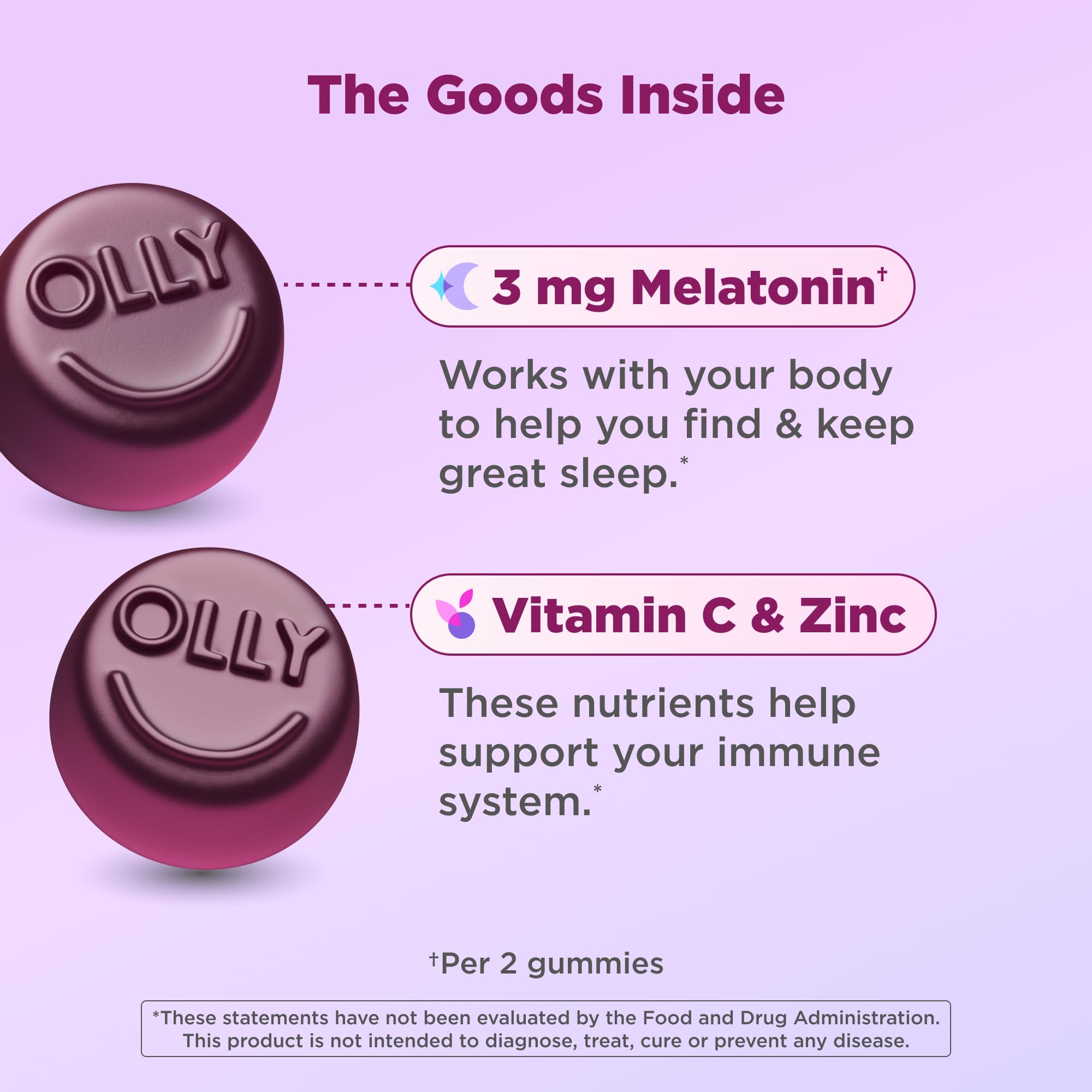 OLLIE daily wellness Sleep + Elderberry Gummies side view showing gummy texture
